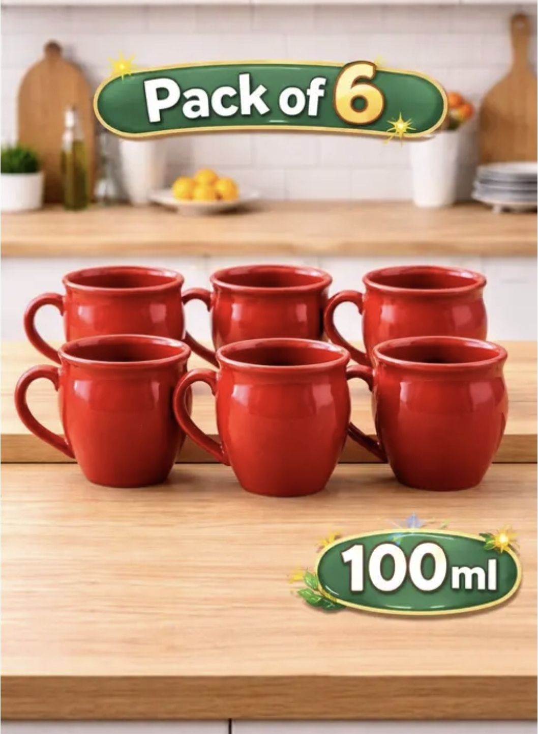 ankitceramics Pack of 6 Ceramic Exclusive cup pack of 6 Full Print Cups Red kullad Design-picture-31