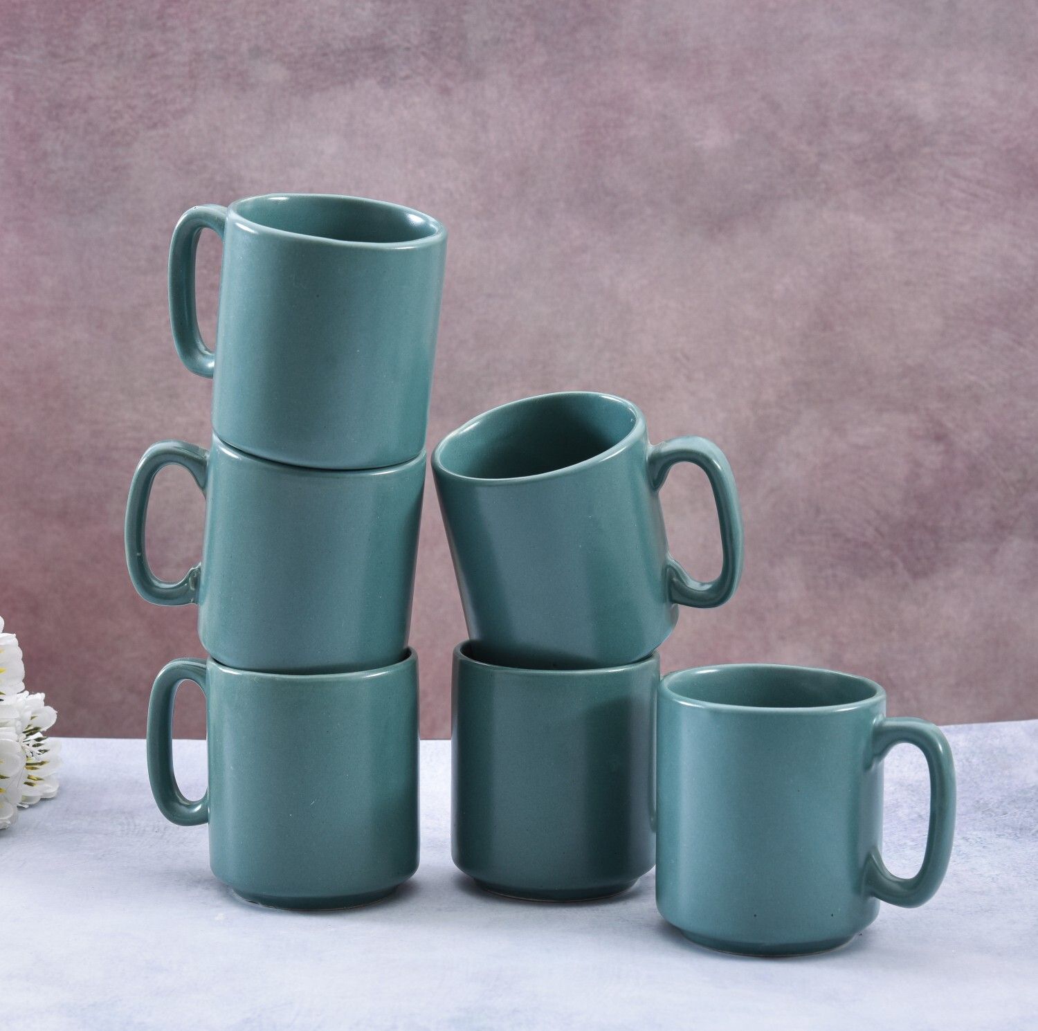 sanjeev kapoor by oggn Pack of 6 Ceramic Matt Finish Raja Coffee Mug Green Set of 6-picture-17