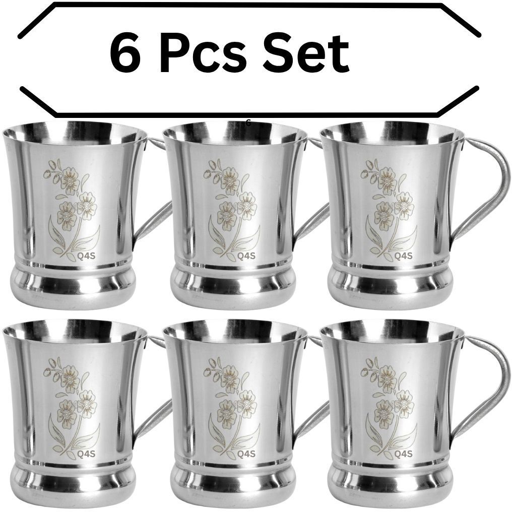 q4s Pack of 6 Stainless Steel, Steel cups for tea coffee cups Flower design-picture-20