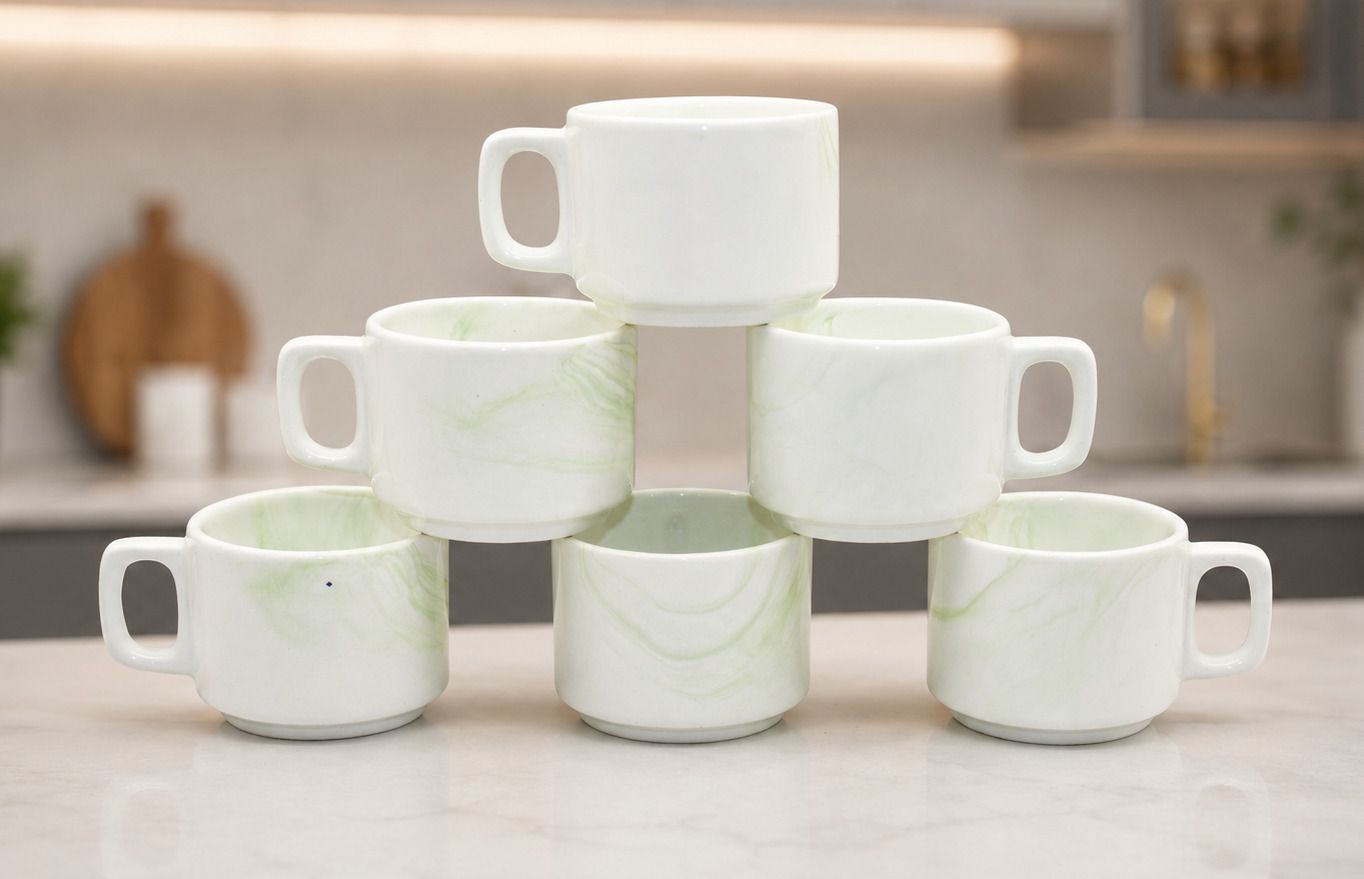 laghima jadon Pack of 6 Ceramic Coffee/Tea Hotel Cup Marble italian Round Design Regular Use Cups 150 ML-picture-32