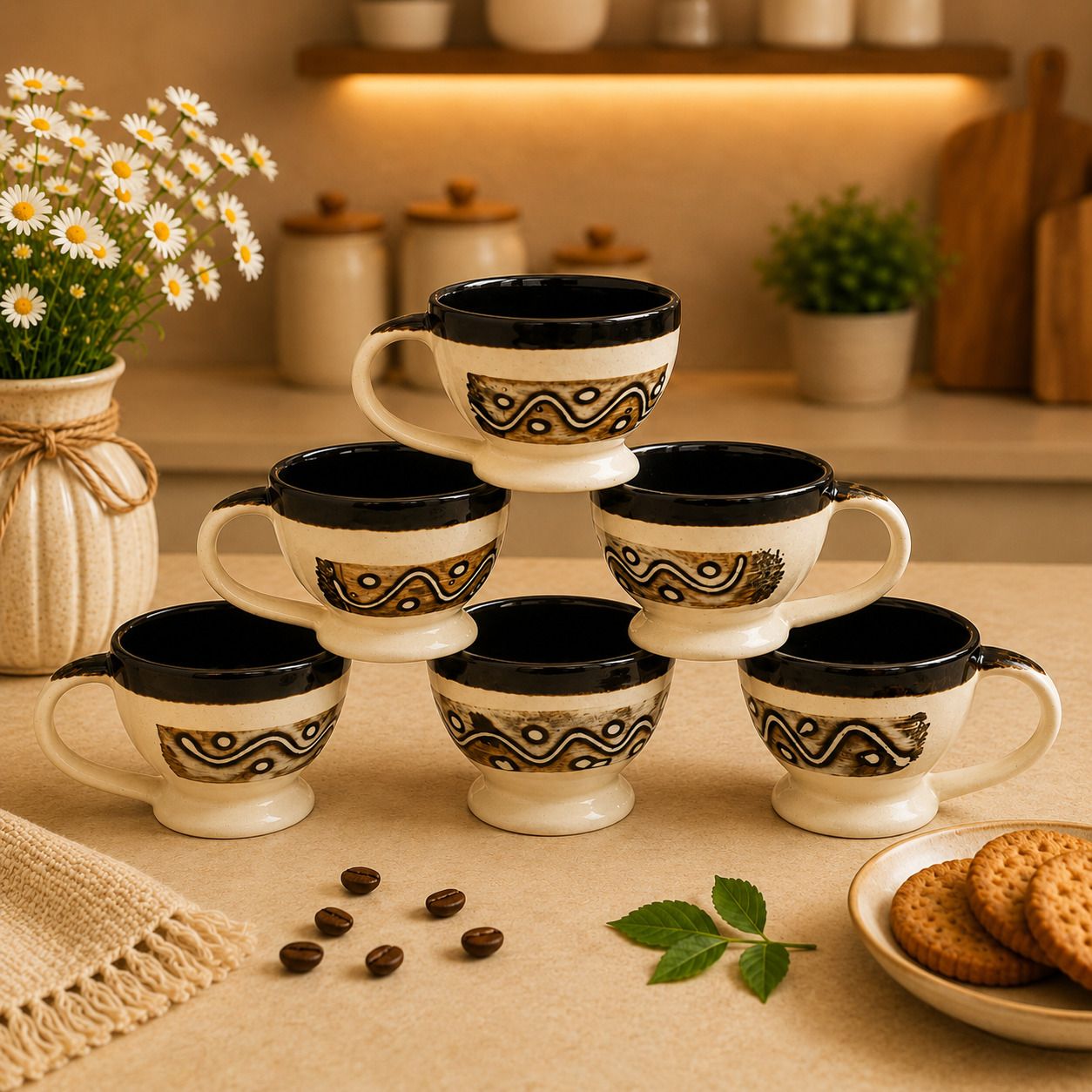 laghima jadon Pack of 6 Ceramic Tea & Coffee Worldcup Shape Yellow Designer Handmade Cups 120 ML-picture-30