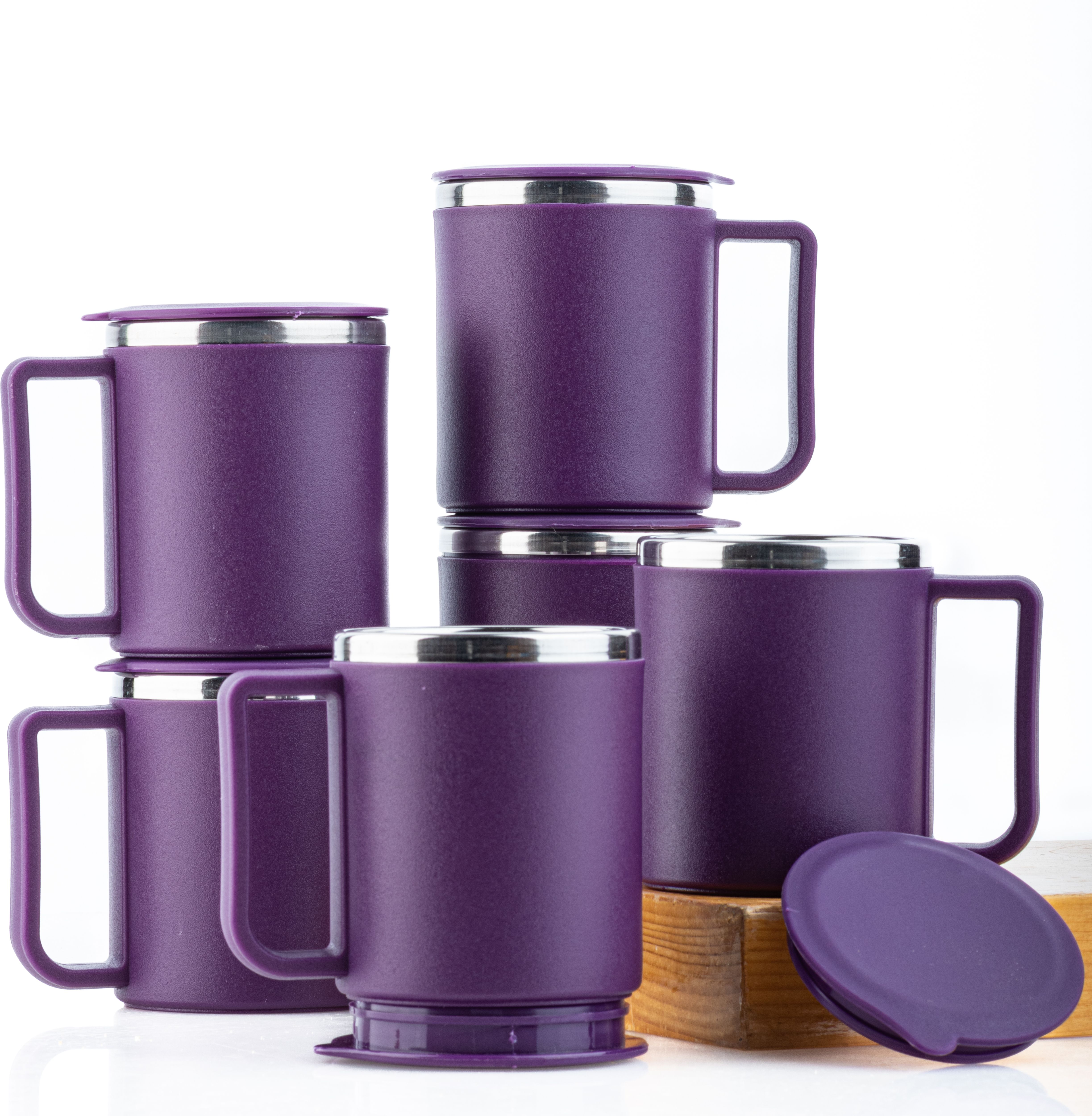 grenee Pack of 6 Stainless Steel, Plastic coffee mug lid for tea, coffee with handle-picture-12