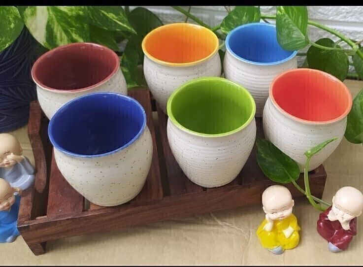aav world cup Pack of 6 Ceramic CERAMIC MATTE KULLAD MULTICOLOUR (6 Cup Set)-picture-25