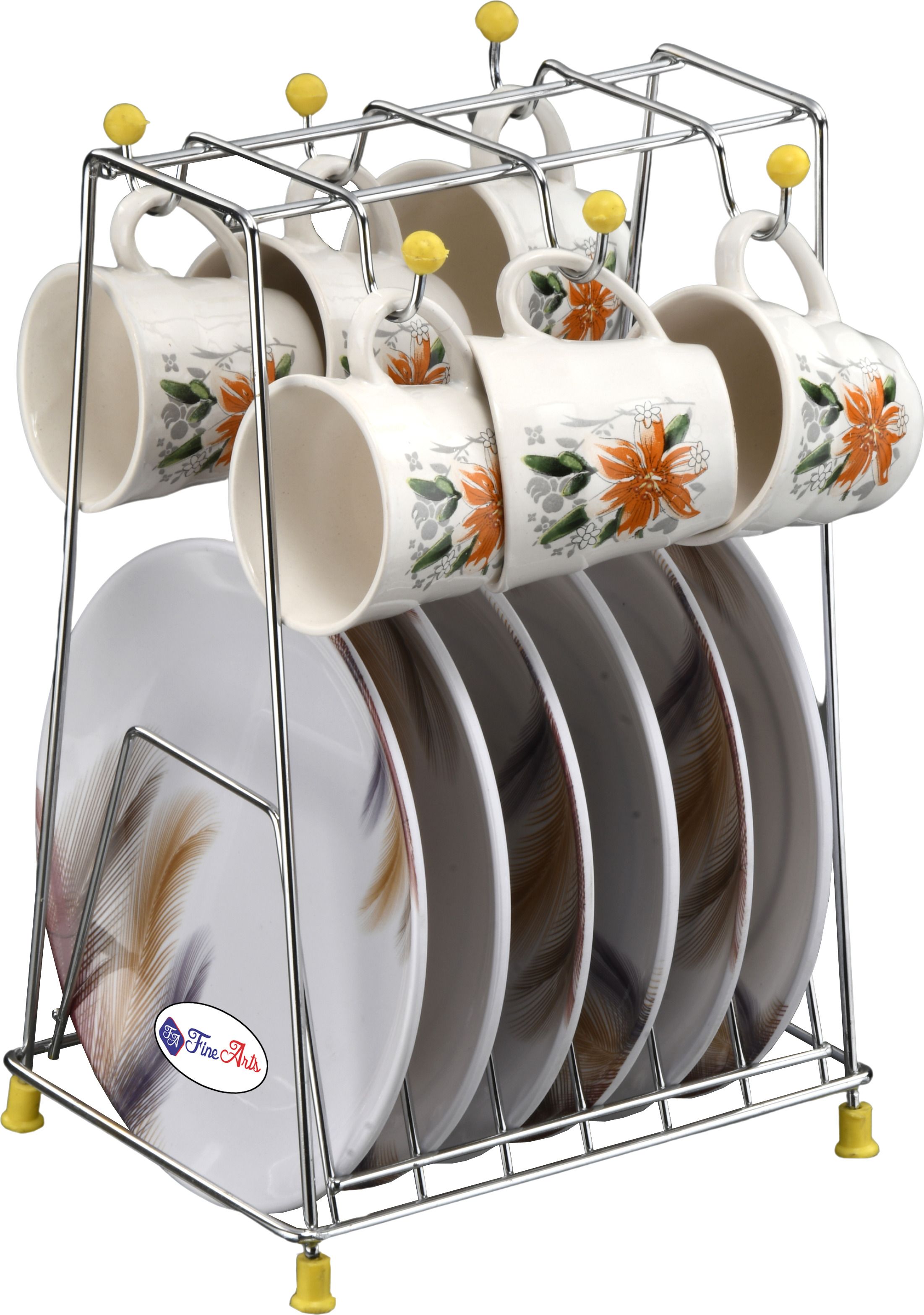 Cup Kitchen Rack Cup Saucer Plate Stand With 6 Hooks For Holding Cups Mugs Steel-image-48