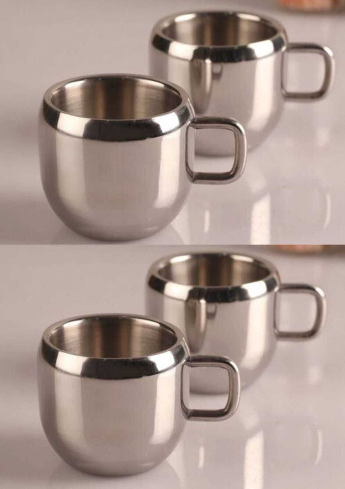 akashmetal Pack of 4 Stainless Steel Tea & Coffee Cups| Stainless Steel Double Wall Cup| Small Cute Cup-picture-21