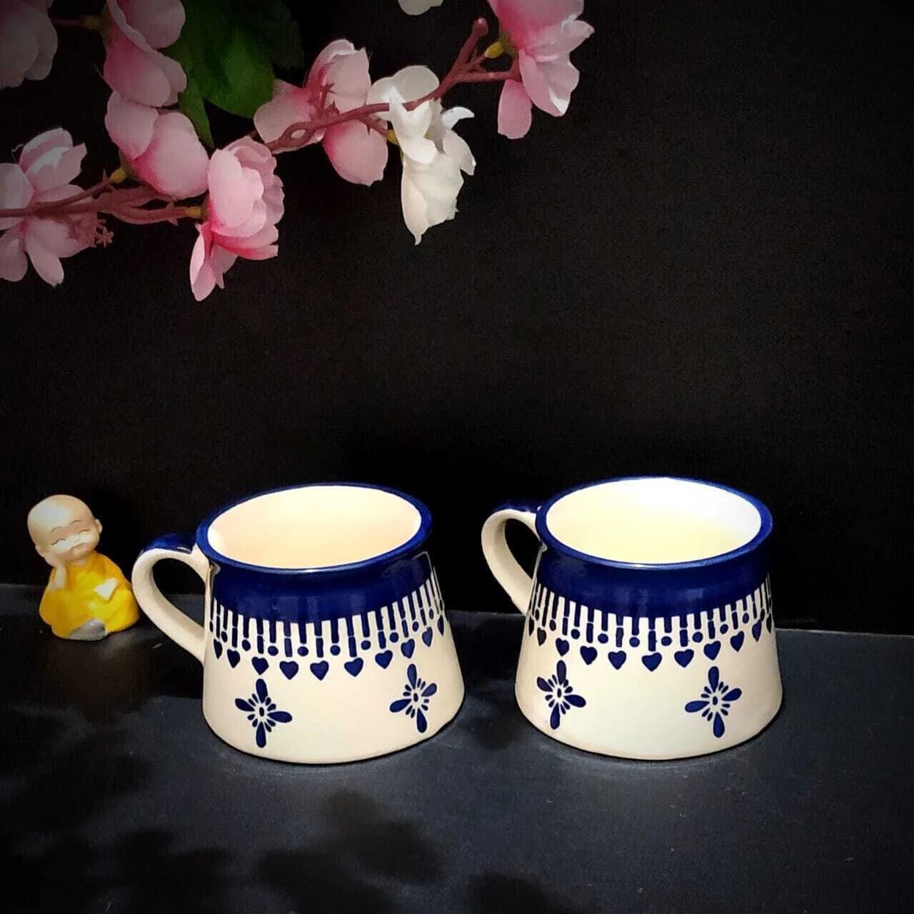 cupaav Pack of 2 Ceramic cup set of 2 in ceramic of white flower blue l-picture-33