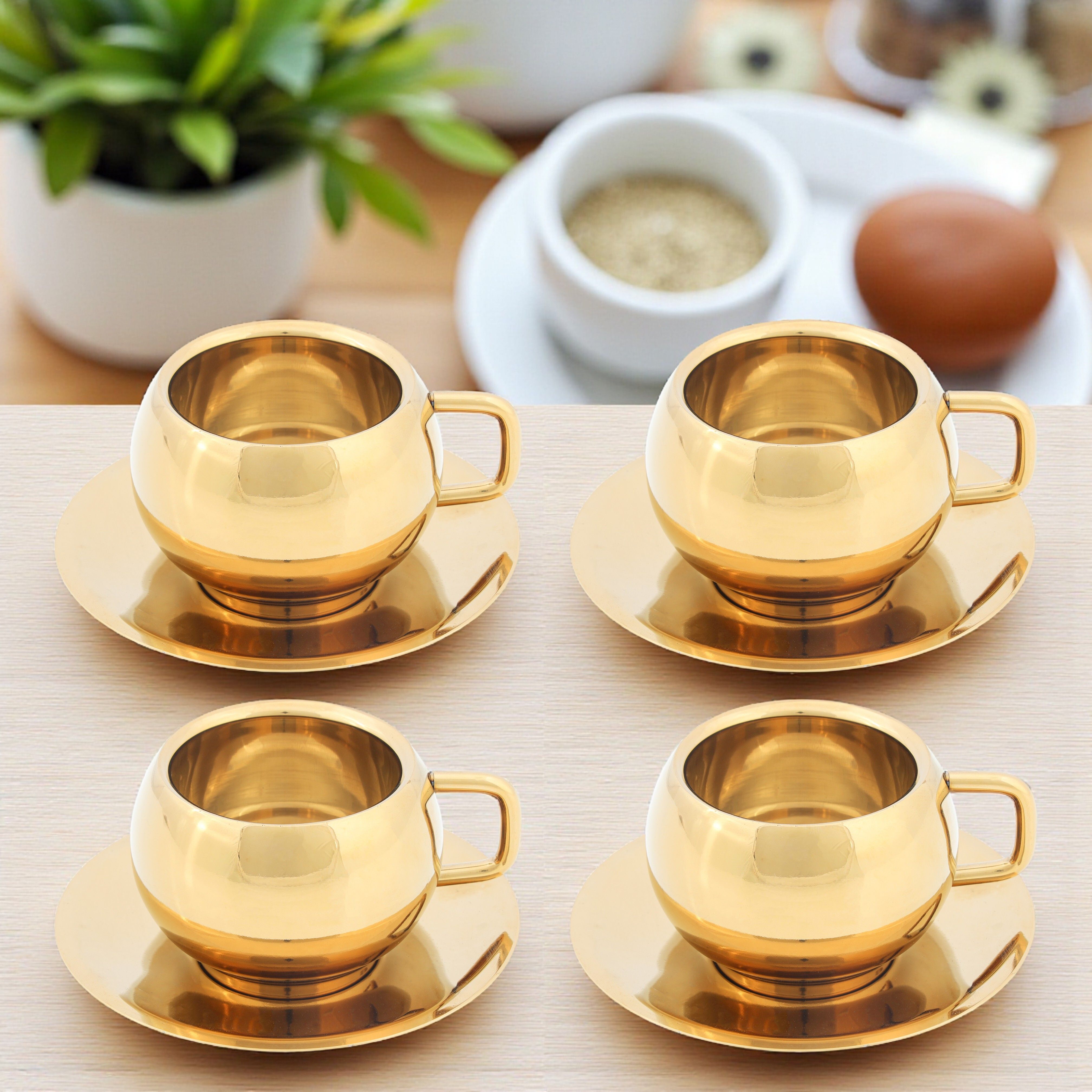 Pack of 1 Stainless Steel Golden Tea & Coffee Cup with Saucer Set | Premium Stainless Steel Gold Finish-image-31