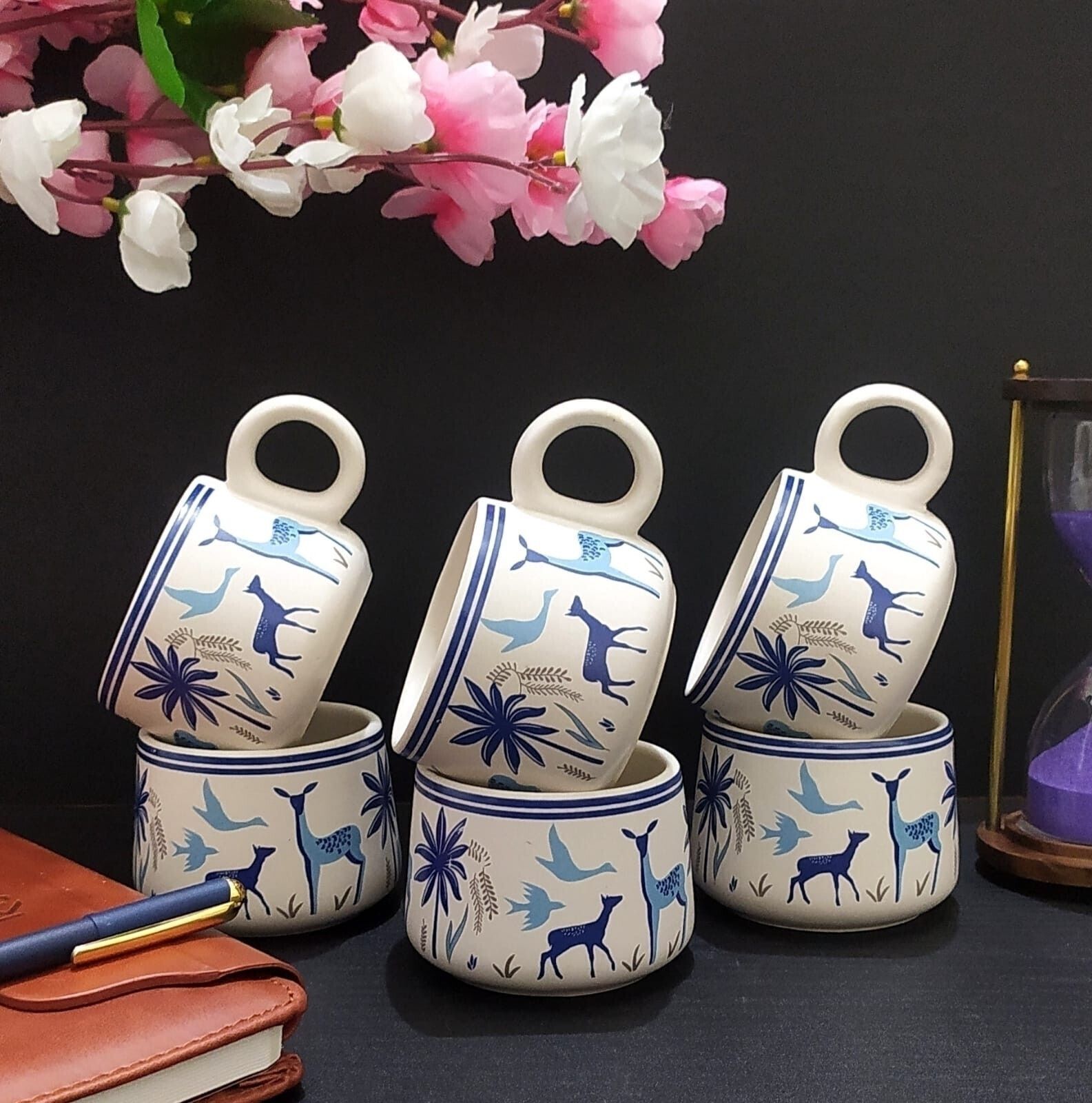 Pack of 6 Ceramic ADVENTURE BLUE DEER@45 IN WHITE-image-1