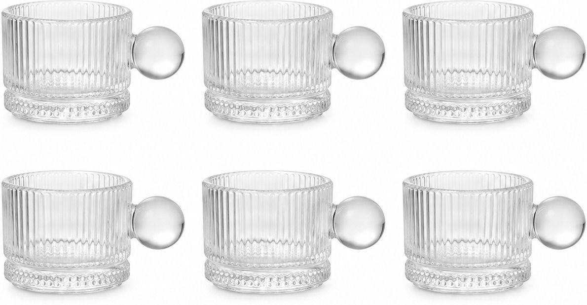 Pack of 6 Glass Designer Ribbed Glass Tea Cups for Home Kitchen and Café Serving-image-45