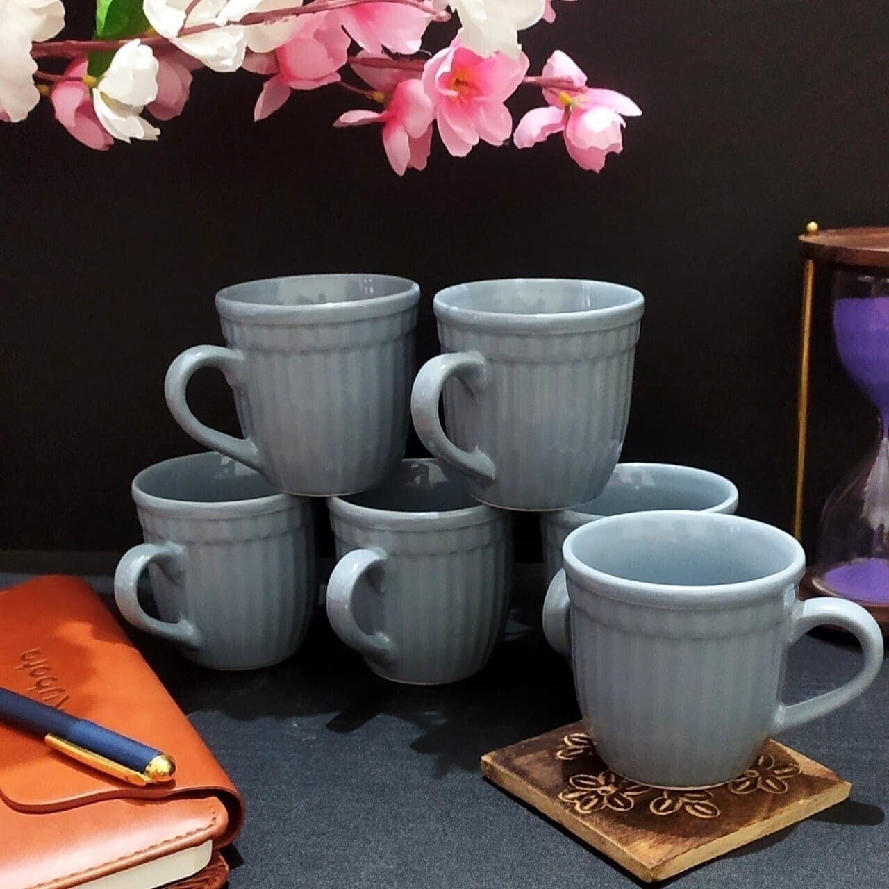aav world Pack of 1 Ceramic GREY CERAMIC 6 TEA CUP SET-picture-3