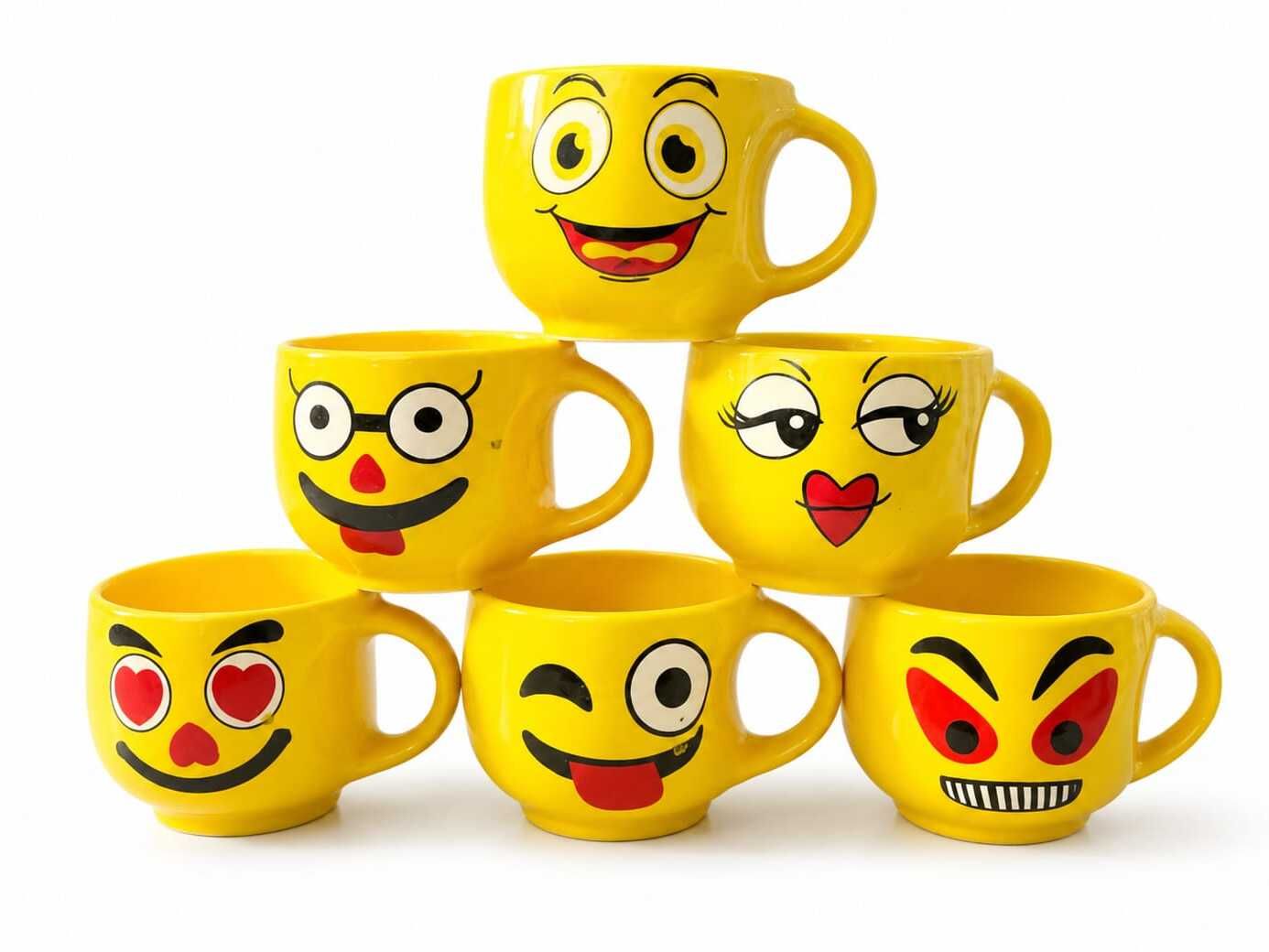 kiki creation Pack of 6 Ceramic, Bone China Smiley small tea cup-picture-35