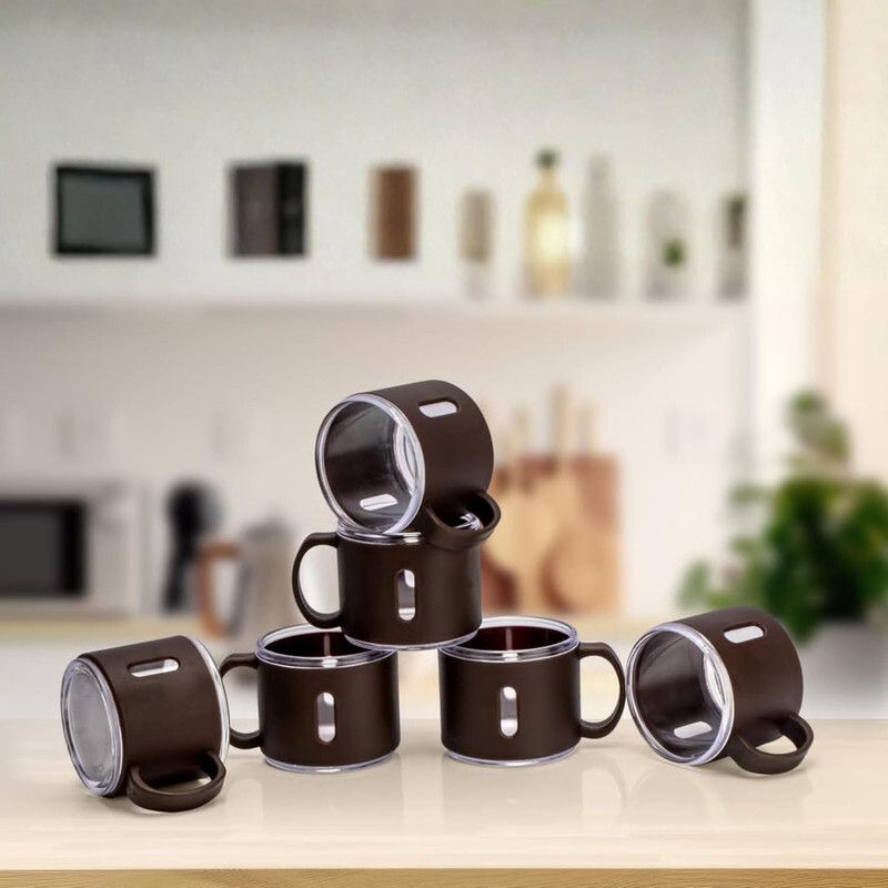 matic houseware Pack of 6 Plastic Round Dark Brown Cup-picture-10