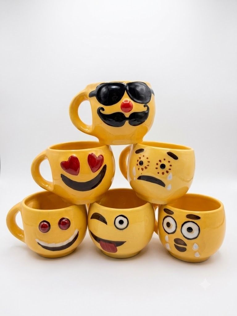 royes creations Pack of 6 Ceramic Smiley Cups-picture-18