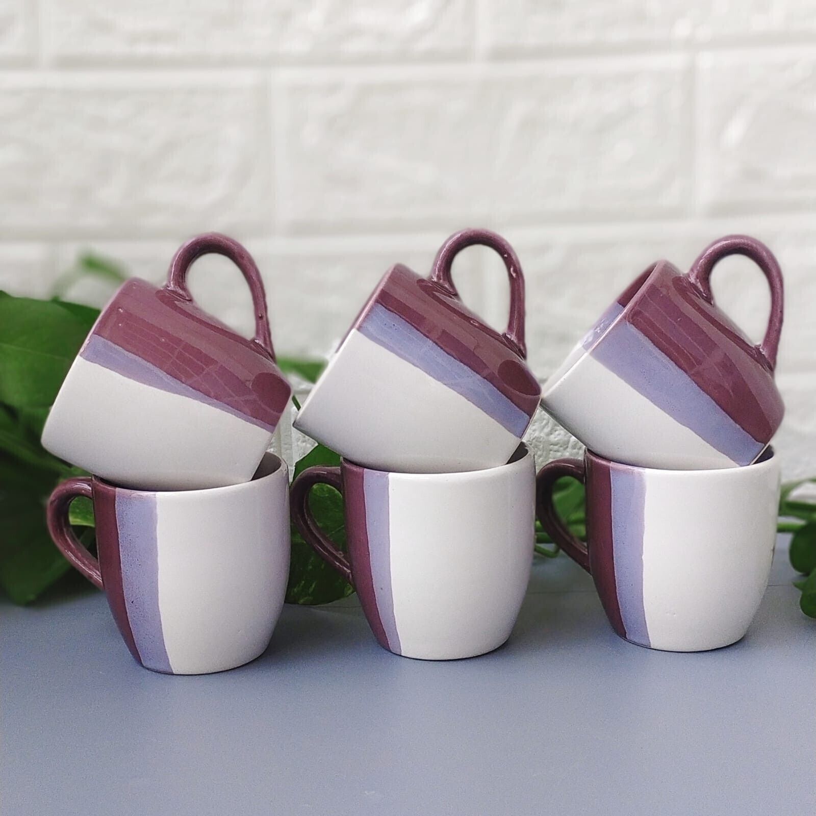 Pack of 6 Ceramic PURPLE TONE IN WHITE CERAMIC TEA CUP-image-24