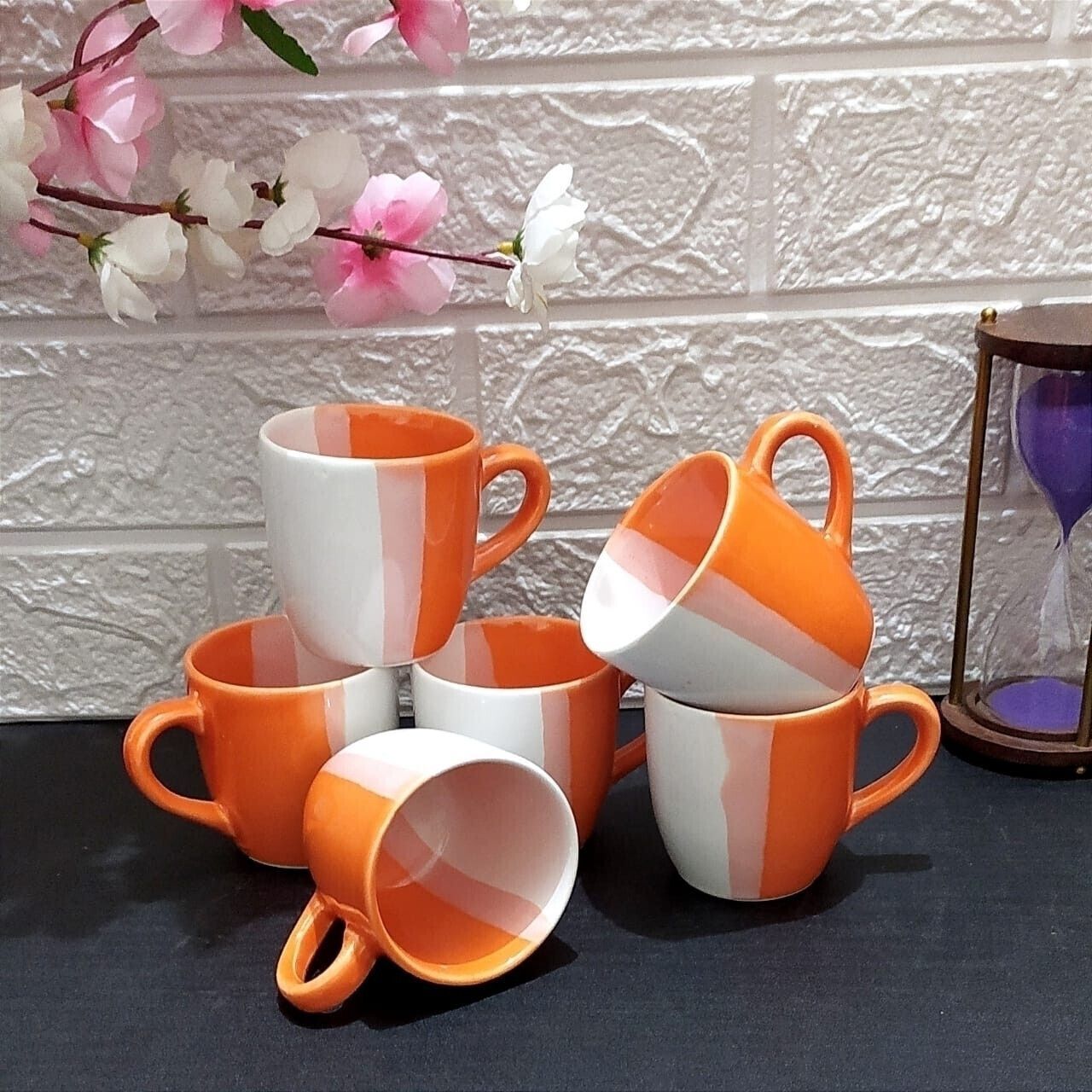 aav world cup Pack of 6 Ceramic ORNAGE TRIPLE SHED IN U TONE CUP (6 CUPS SET)-picture-36