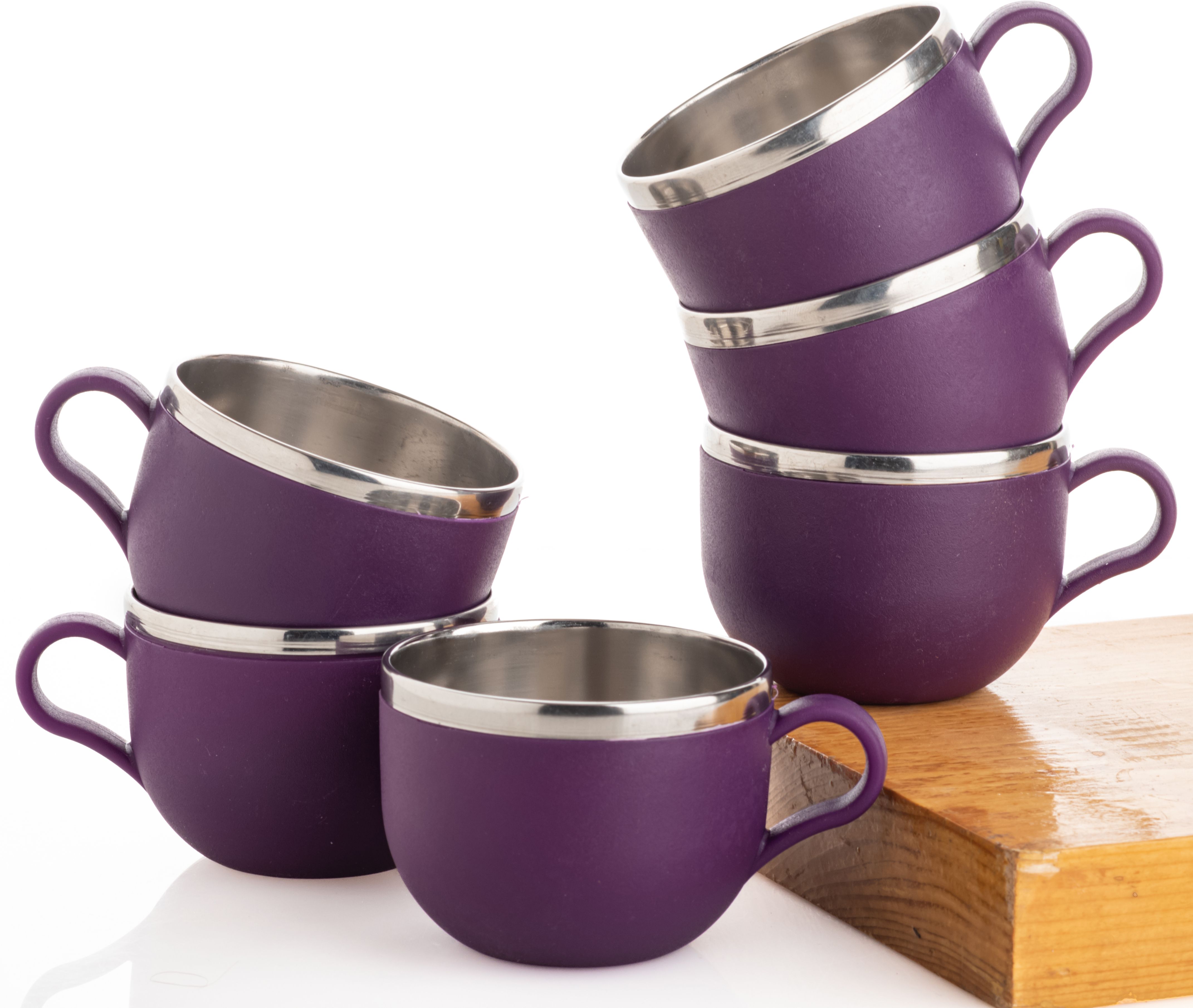Pack of 6 Stainless Steel, Plastic Premium Quality Matt-Finished Double-Walled Tea, Coffee,-image-5