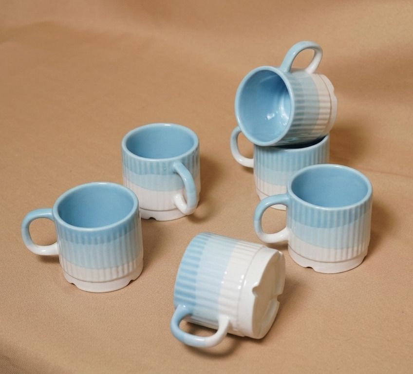 thekanikadecor Pack of 6 Ceramic Elegant Blue & White Ombré Cup Set-picture-28