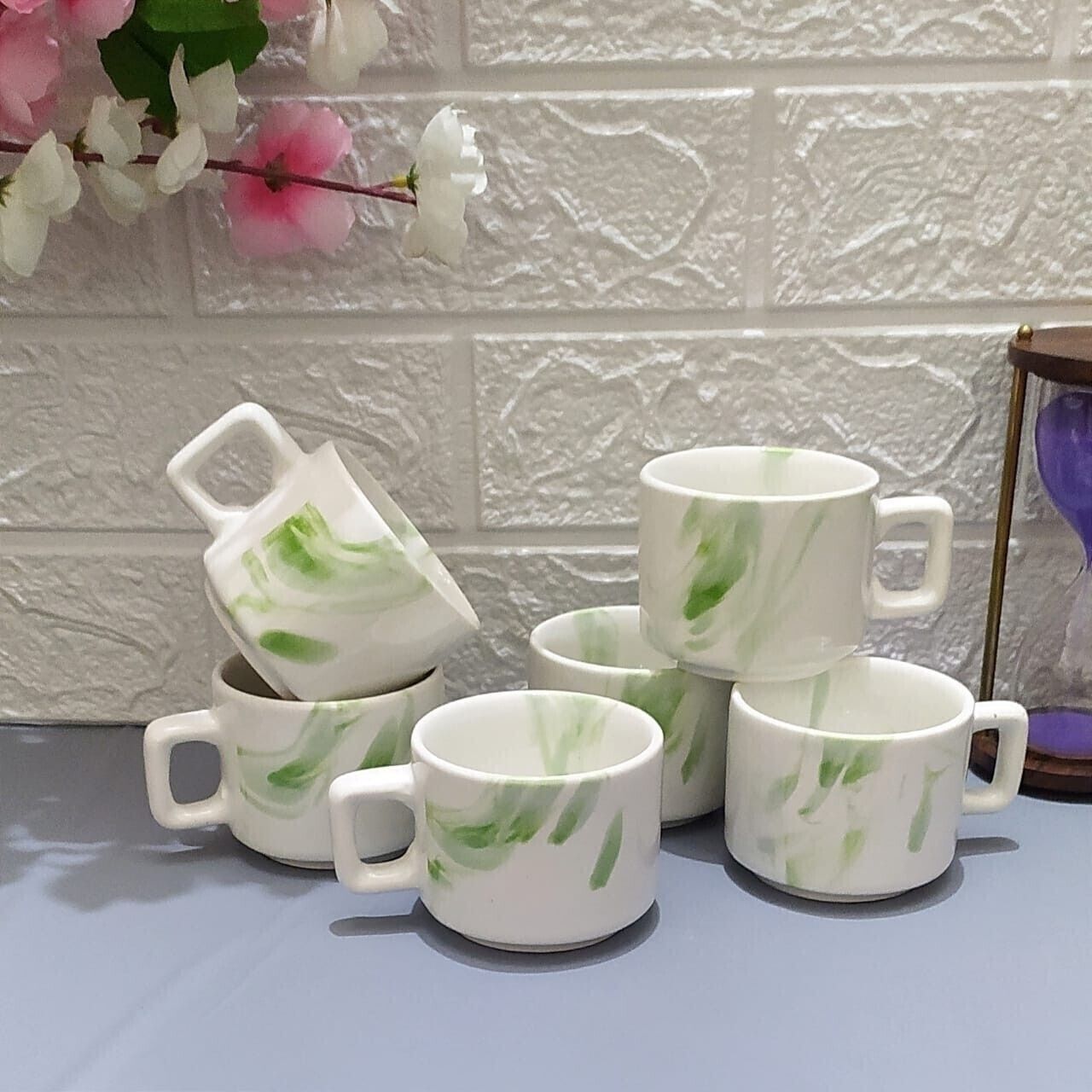 aav world Pack of 6 Ceramic Blossom ADORABLE HOTEL GREEN tea cup set-picture-21
