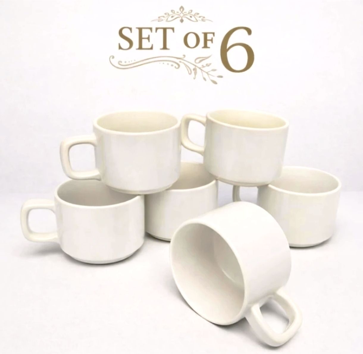 Pack of 6 Ceramic Exclusive cup pack of 6 Full Print Cups white Hotel Design-image-31