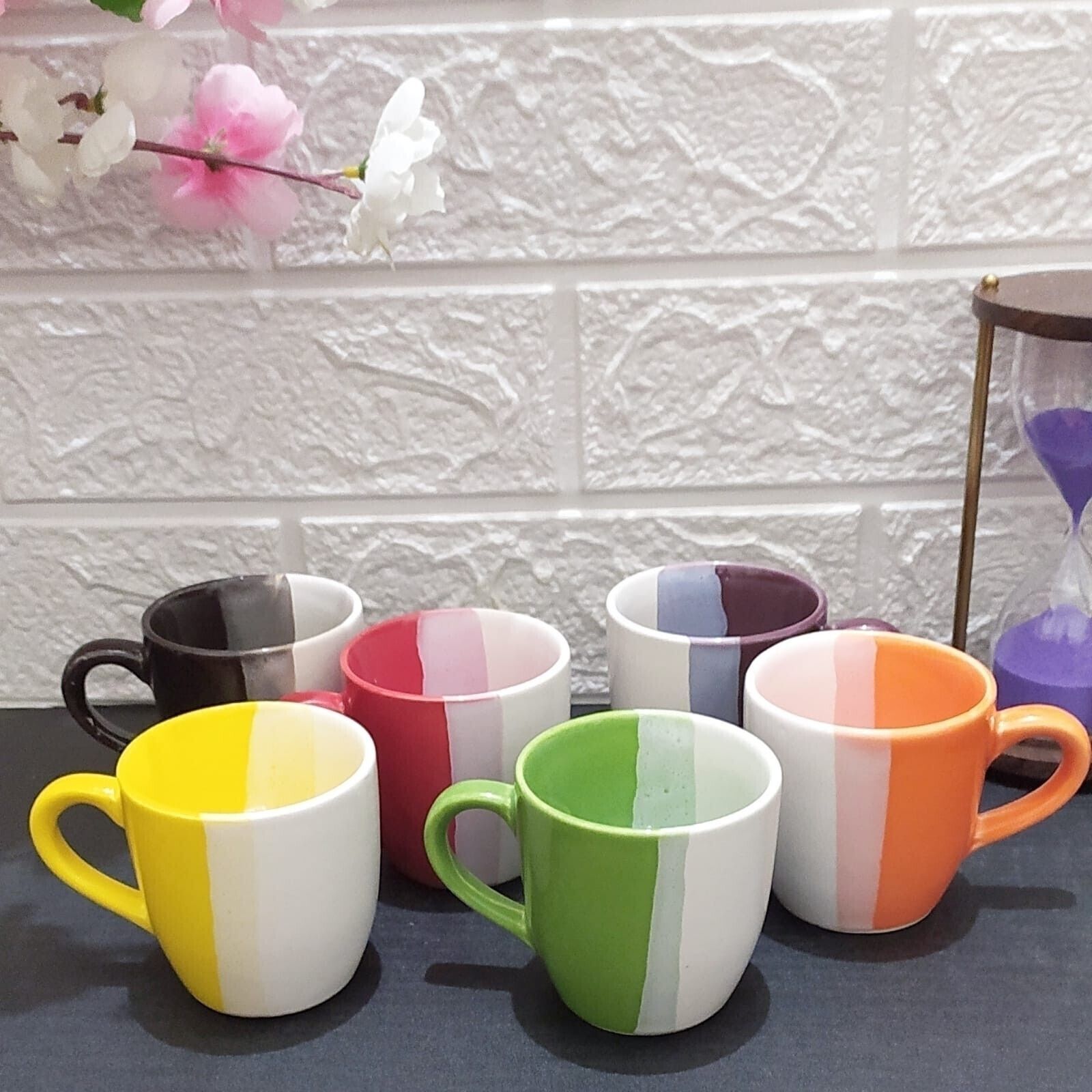 aav world Pack of 6 Ceramic MULTICOLOUR SHED IN U TONE CUP (6 CUPS SET)-picture-38