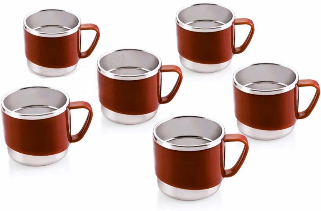 anixa creation Pack of 6 Stainless Steel, Plastic Stainless Steel Tea Cup Set | Steel Cups | Coffee Cups| Chai ka Cup | Coffee Mug-picture-25