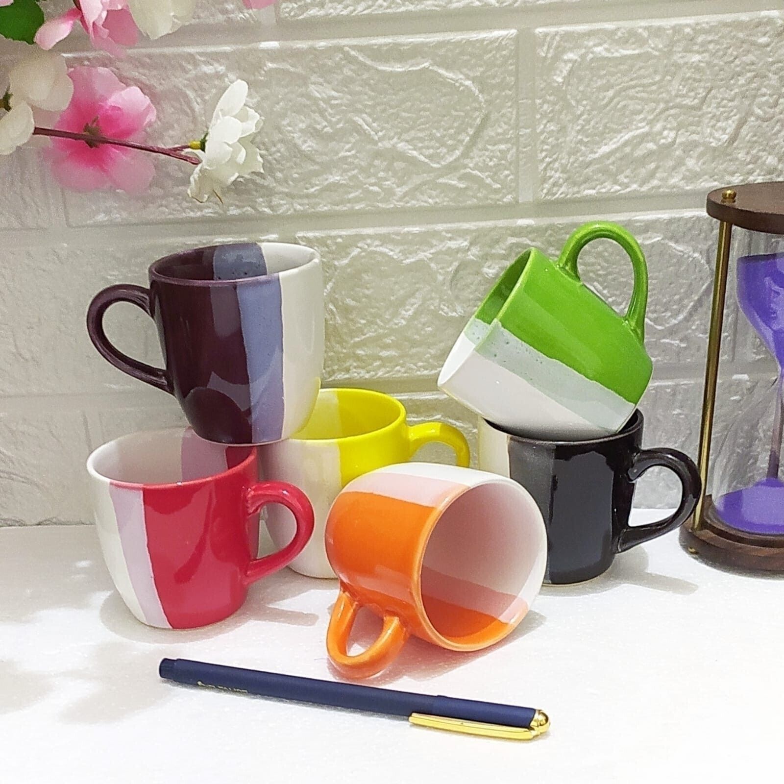 aav world Pack of 6 Ceramic Triple Multicolour U-SHED CUP-picture-41