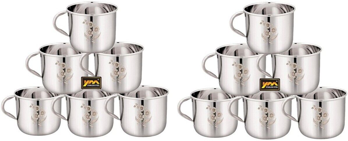 ym stainless Stainless Steel Royal Premium Tea & Coffee Cup (Pack of 12) 140ml Laser Design-picture-42