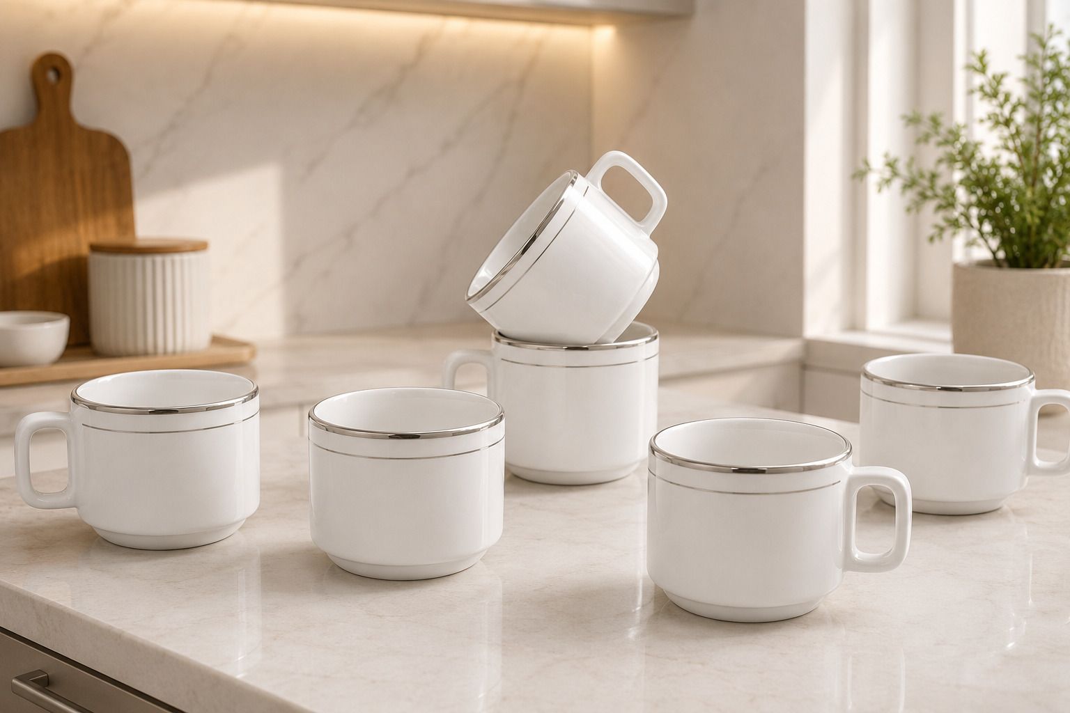 laghima jadon Pack of 6 Ceramic Tea & Coffee White Cups Silver Line Border Hotel Cup-picture-41