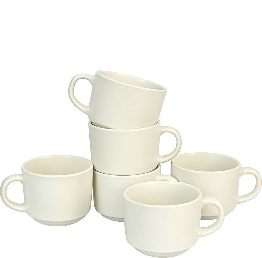 Pack of 6 Ceramic Ceramic Solid Round White Matte Tea Cup-image-3