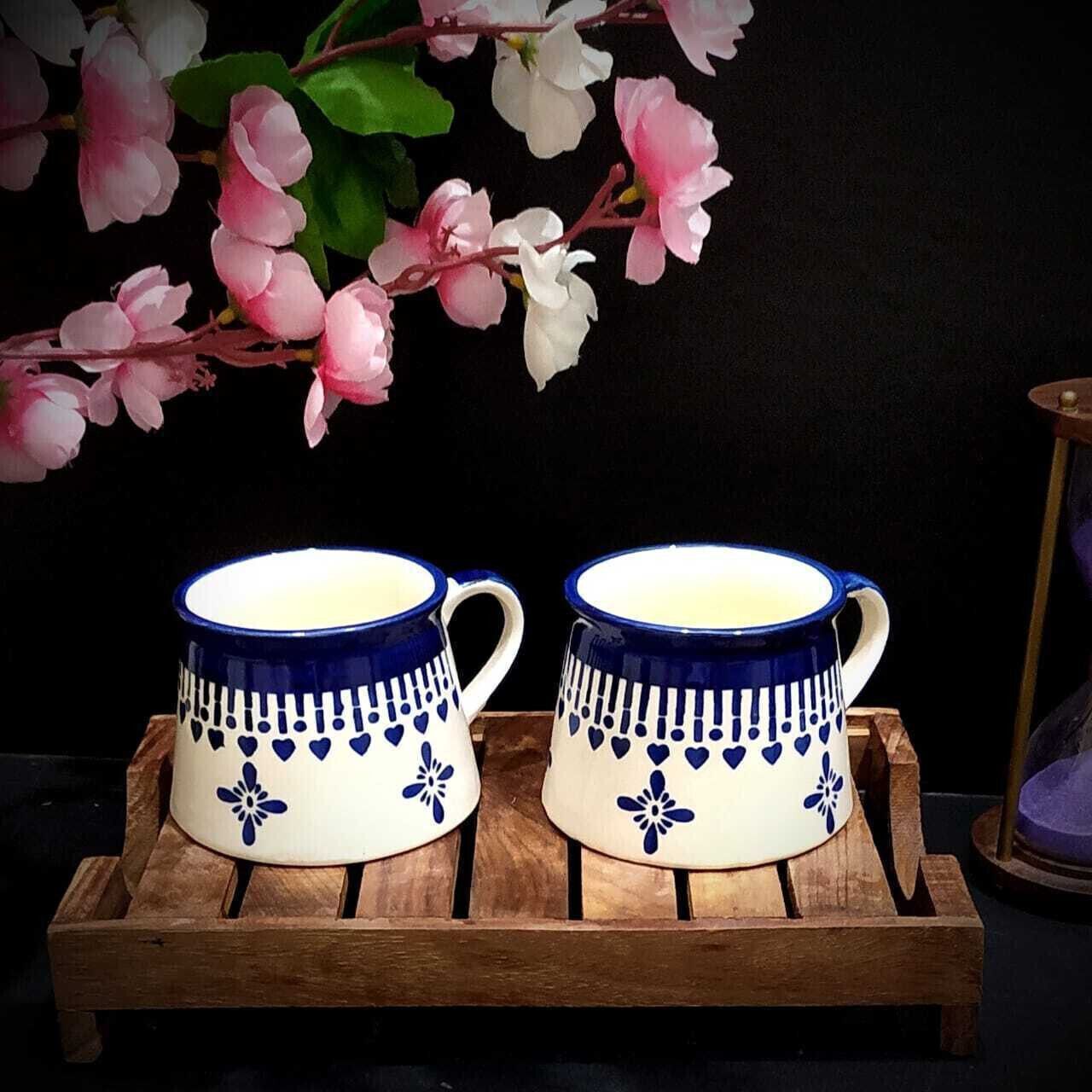 aav world Pack of 2 Ceramic cup set of 2 in ceramic of white flower blue l-picture-49