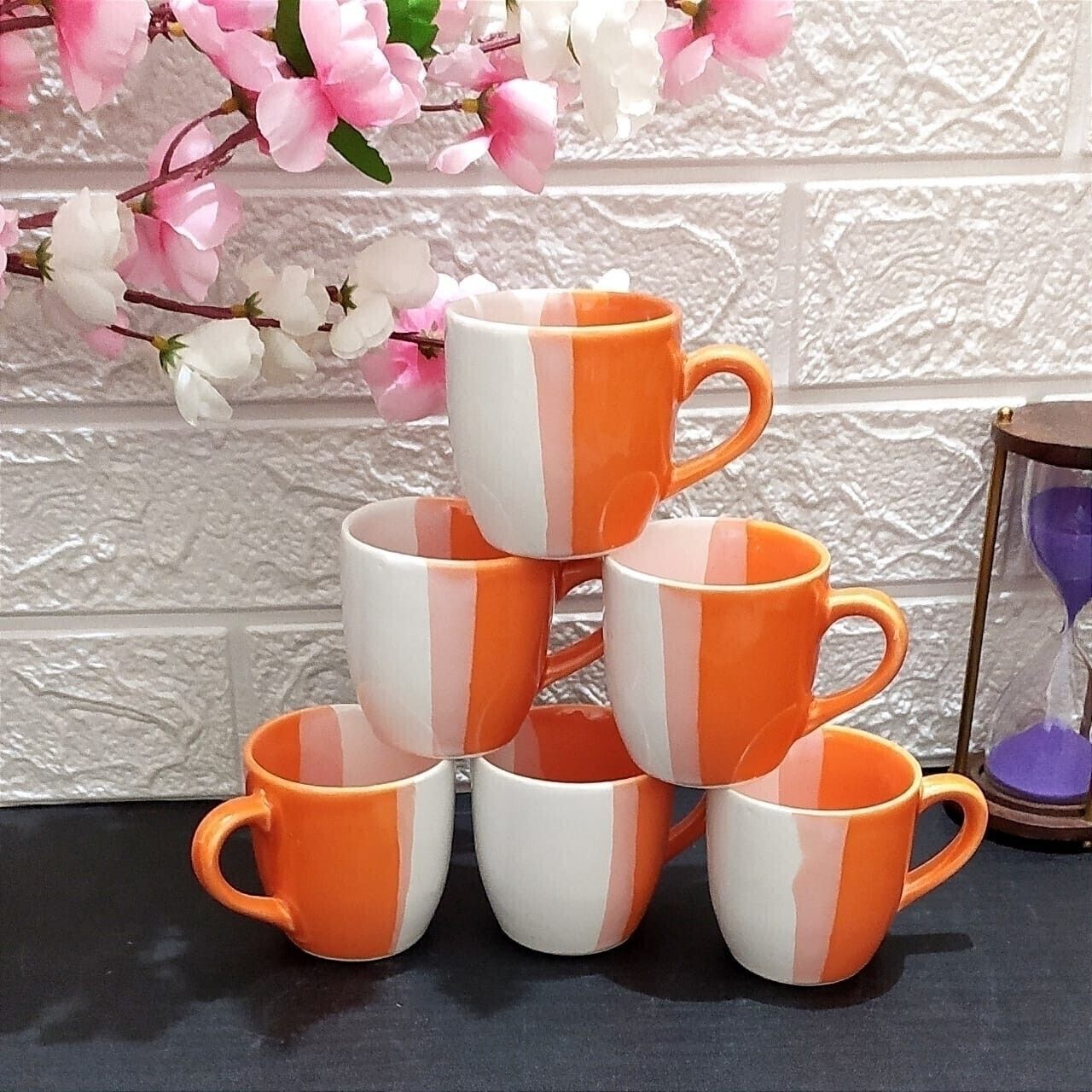 aav world Ceramic ORNAGE DOUBLE SHED CUP (6 CUPS SET)-picture-45