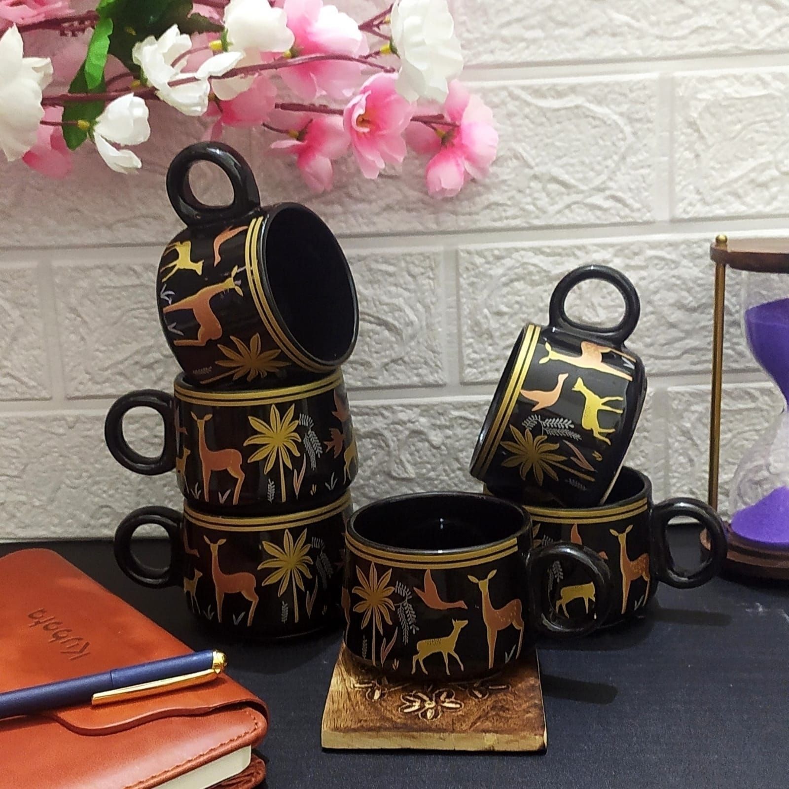 aav world cup Pack of 6 Ceramic BLACK ADORABLE CERAMIC CUP WITH DEER DESIGN-picture-15