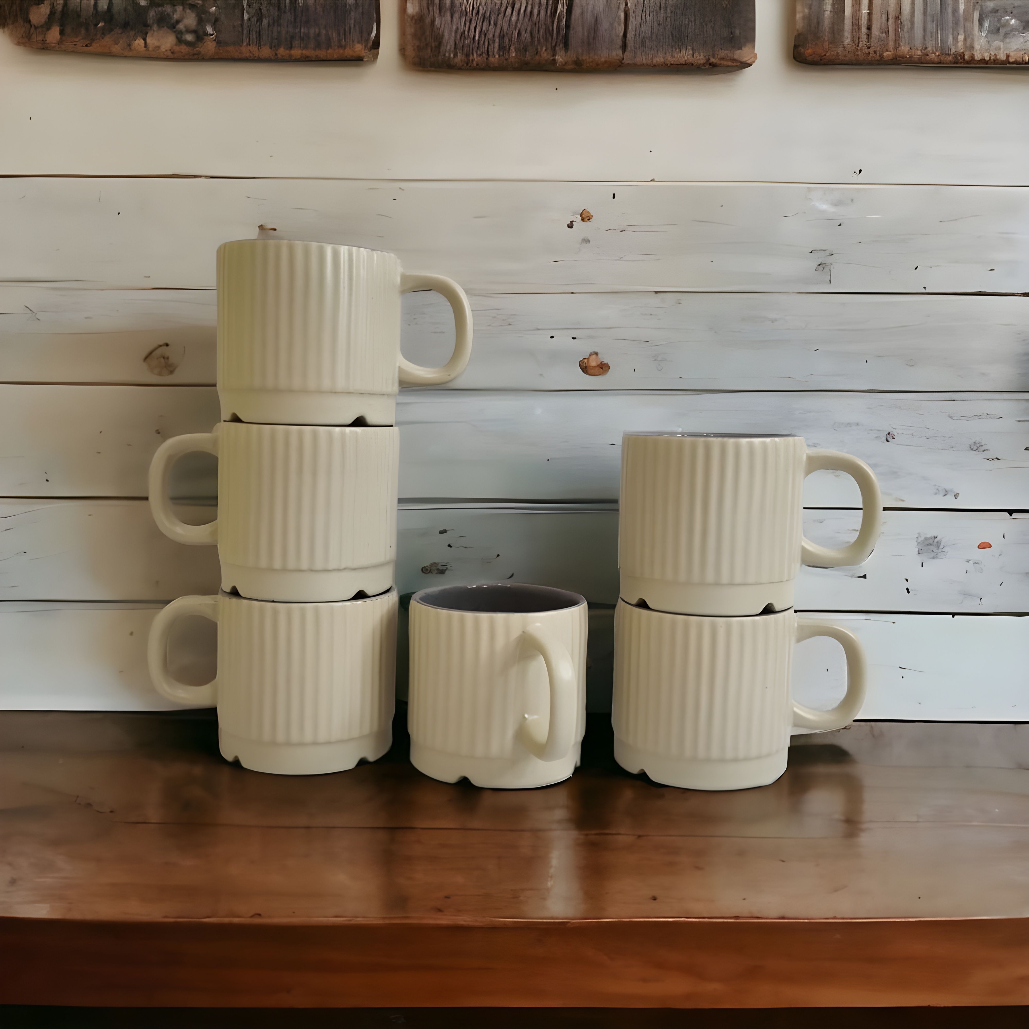 Pack of 6 Ceramic Matte Beige 4D Striped Tea/Coffee Cup Set - 170 ML Each-image-6