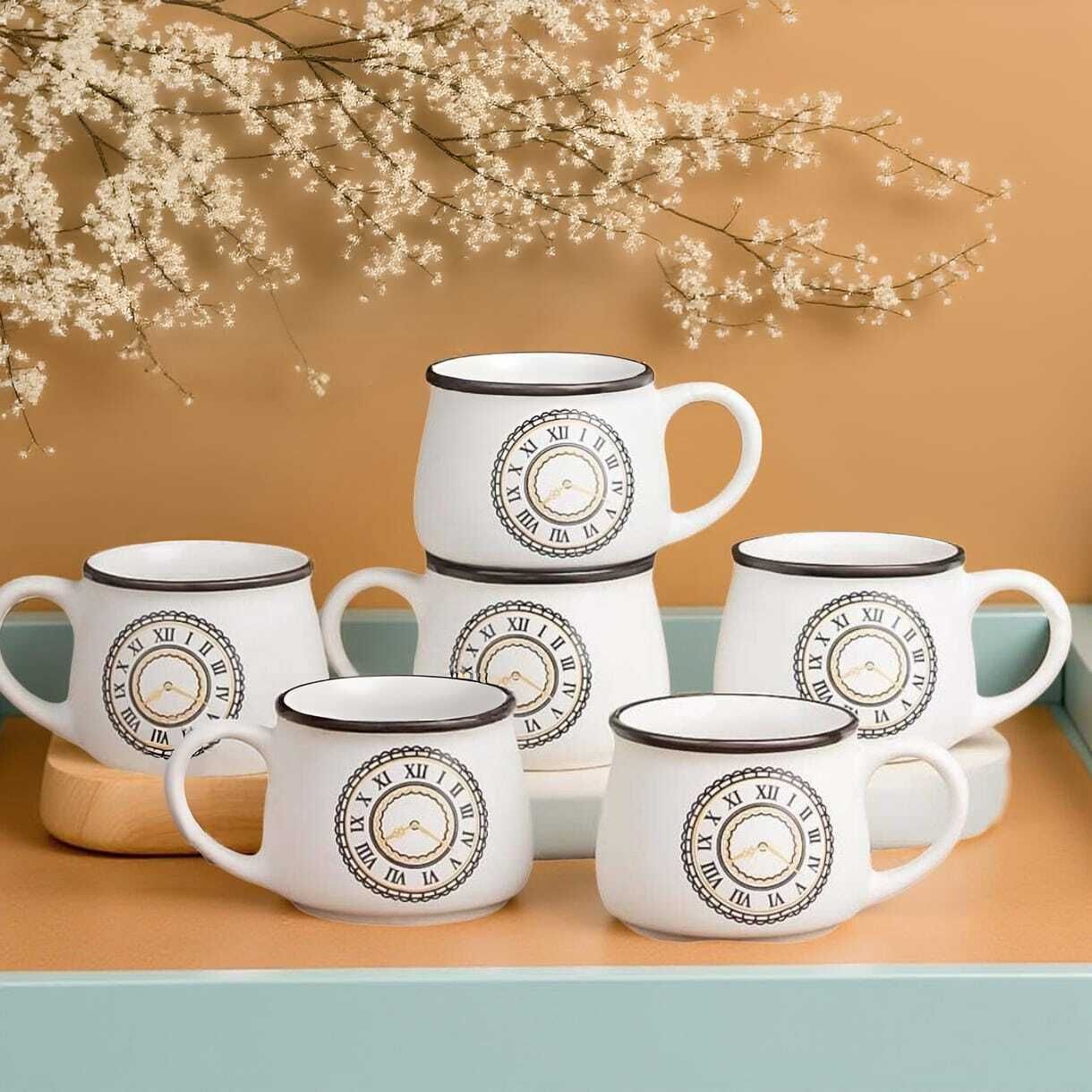 themoonstore Pack of 6 Ceramic O'clock Tea Cup Set of 6-200ml Capacity Microwave & Dishwashe-picture-25