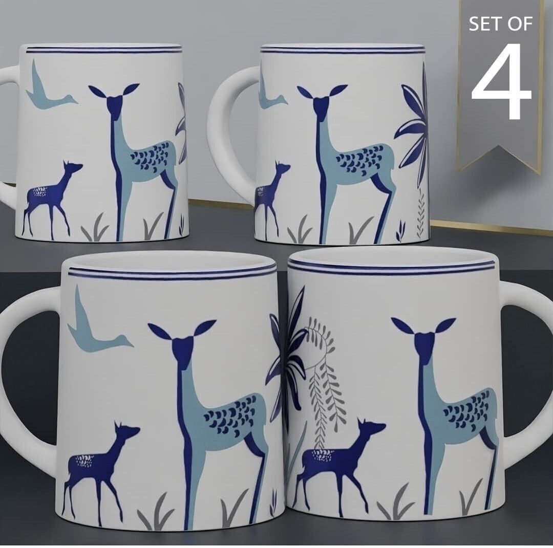 aav world Pack of 4 Ceramic BLUE DEER COFFEE MUG-picture-23