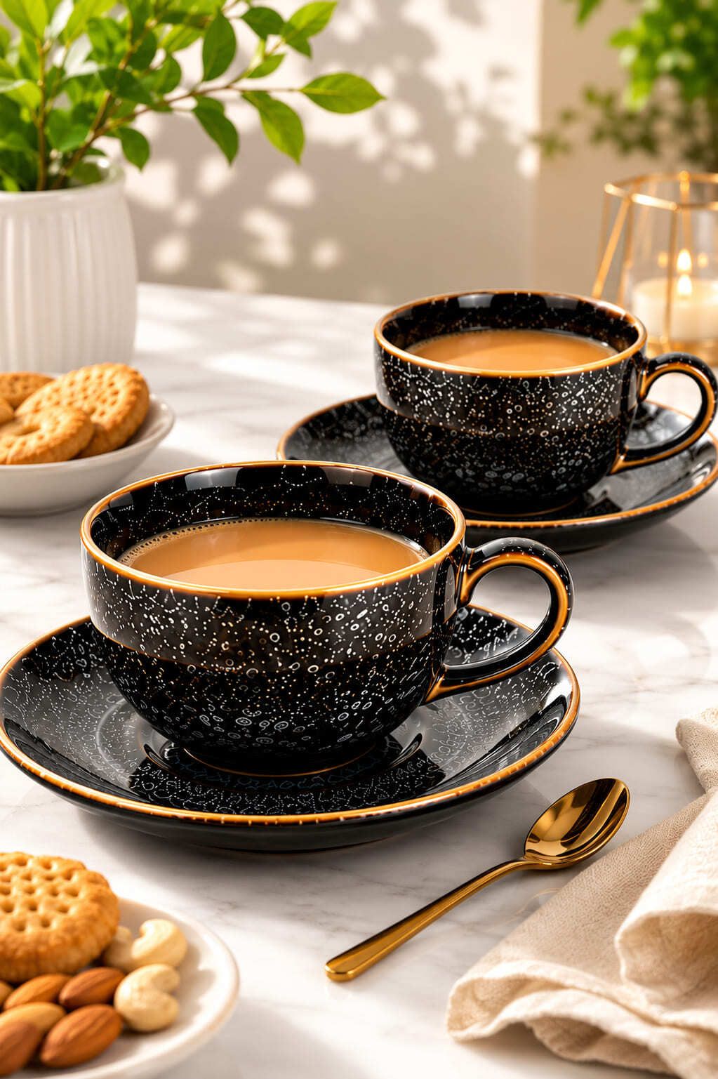 the urban home Pack of 1 Ceramic Ceramic Cup and Saucer Set of 2 Tea Coffee Cups with Matching Saucers-picture-23