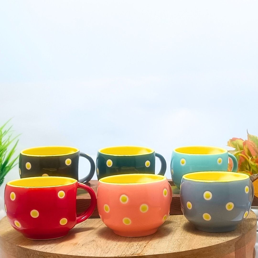kiki creation Pack of 6 Bone China, Ceramic Colorful Designer Small Size Premium Quality Tea Cup Set,-picture-20
