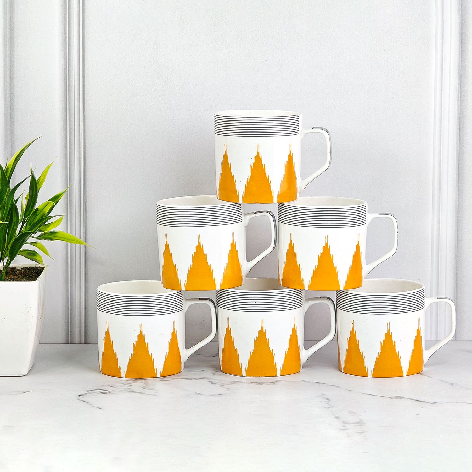 upc Pack of 6 Bone China Tea Cups Set of 6 Premium Coffee Cup/Mugs New Modern Design-picture-20