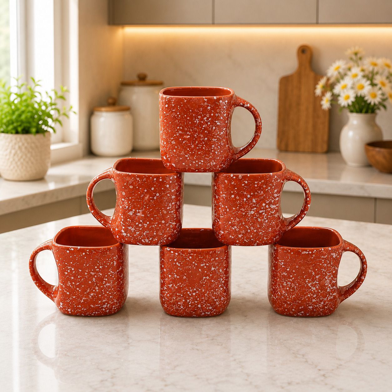Pack of 6 Ceramic Tea & Coffee Cup Glossy Finish Square Shape Brown 160 ML-image-31
