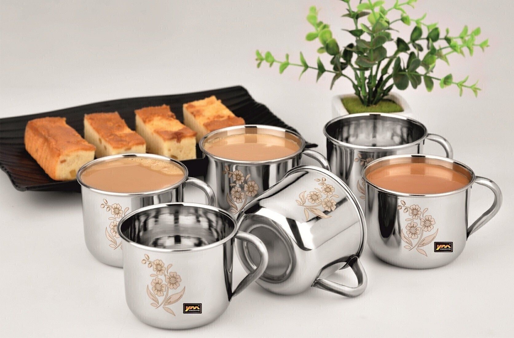 ym stainless Pack of 6 Stainless Steel Tea Cup | Coffee Cup | Premium Single Wall | 140ml-picture-17