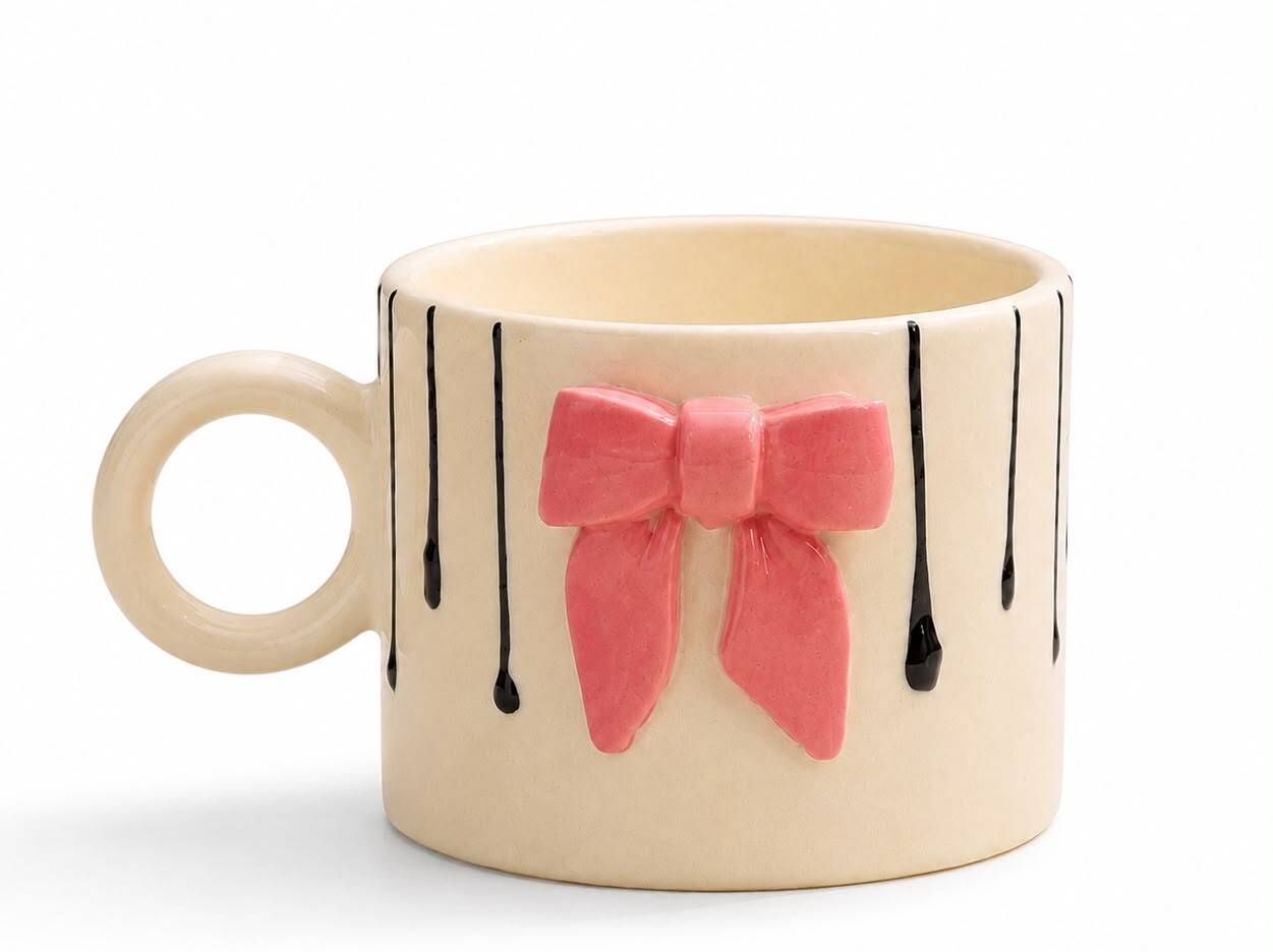 khan studio Pack of 2 Ceramic Pink Bow Cup-picture-10