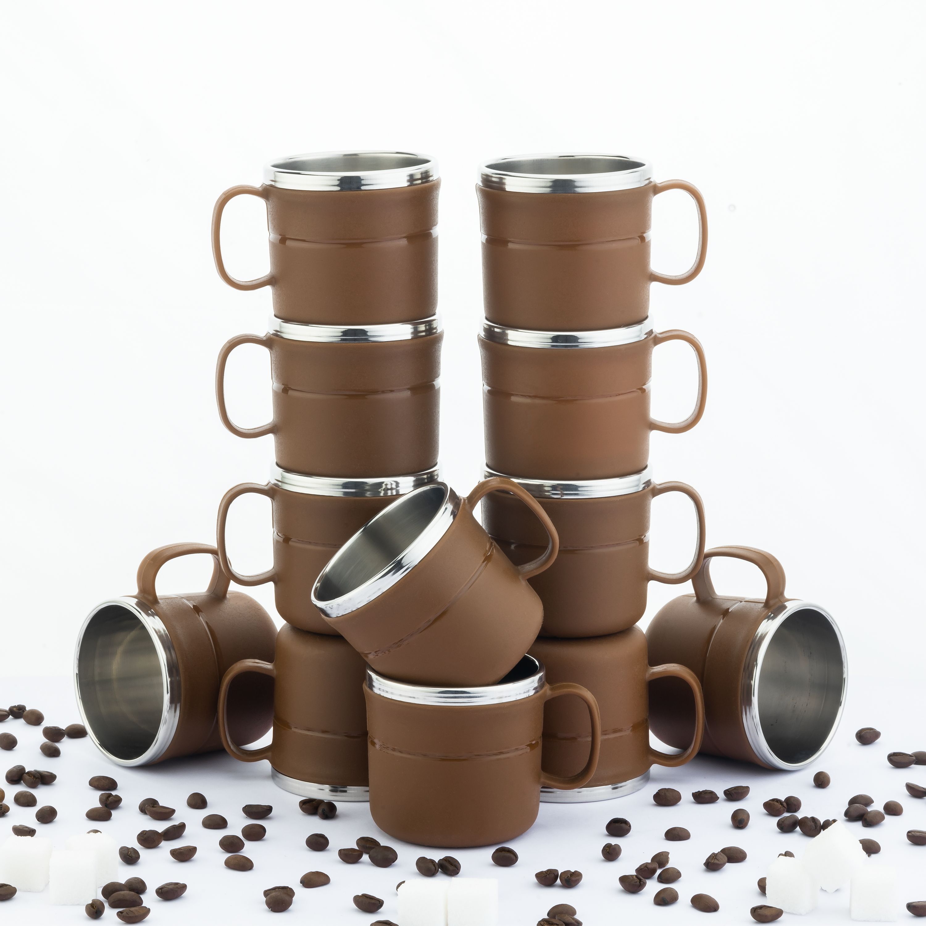 Pack of 12 Plastic, Stainless Steel Tea Cups Set / Tea Mug / Tea Cups / Cups / Mugs / Set