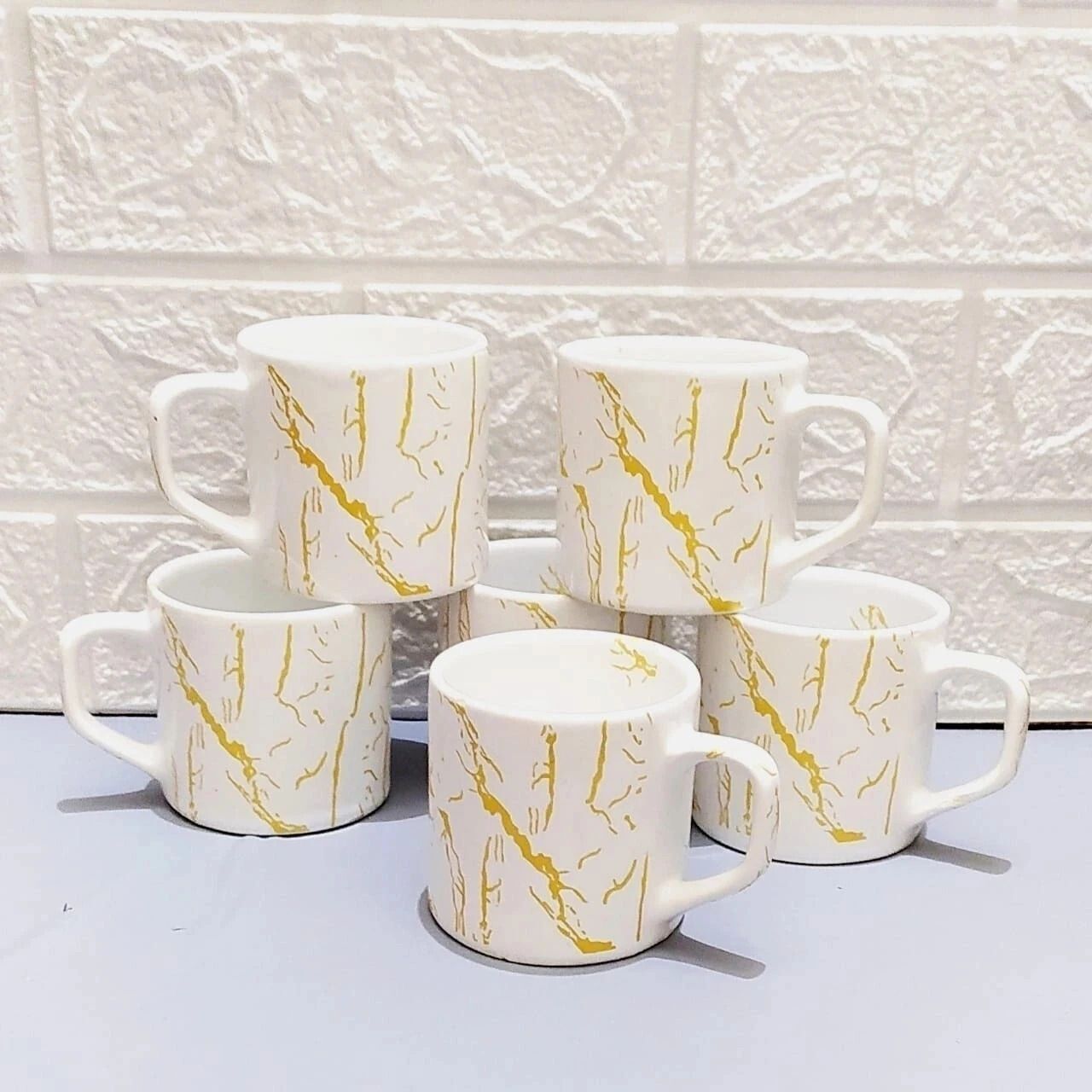 aav world Pack of 6 Ceramic CUPS WITH GOLDEN lectric line DESIGN-picture-10