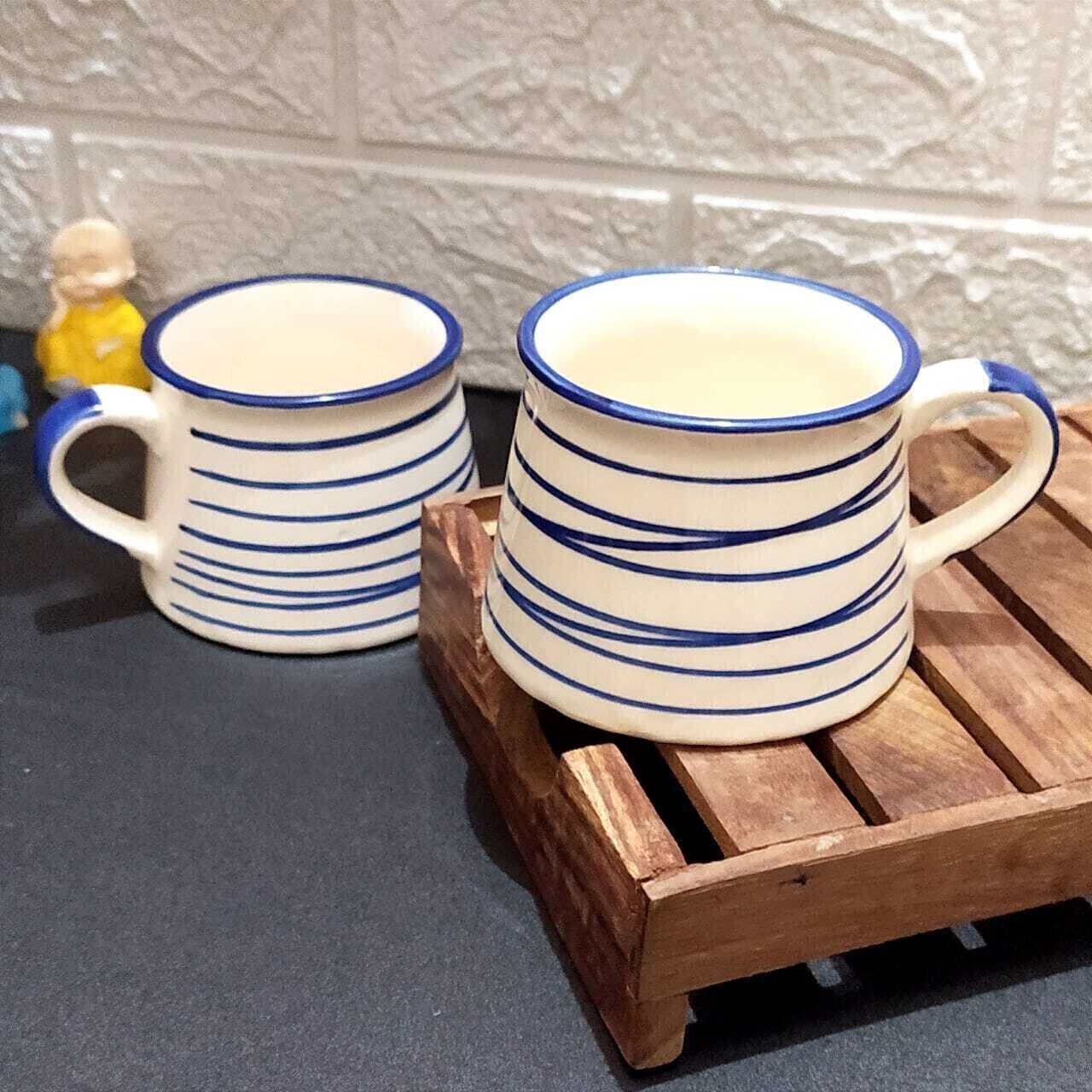 aav world Pack of 2 Ceramic cup set of 2 in ceramic of white blue l-picture-25