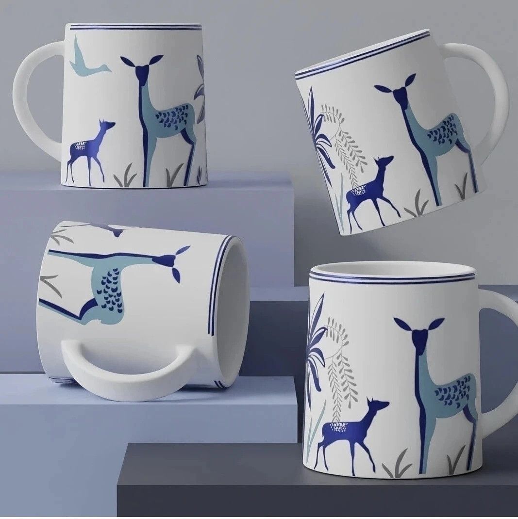 aav world cup Pack of 4 Ceramic BLUE DEER COFFEE MUG-picture-23