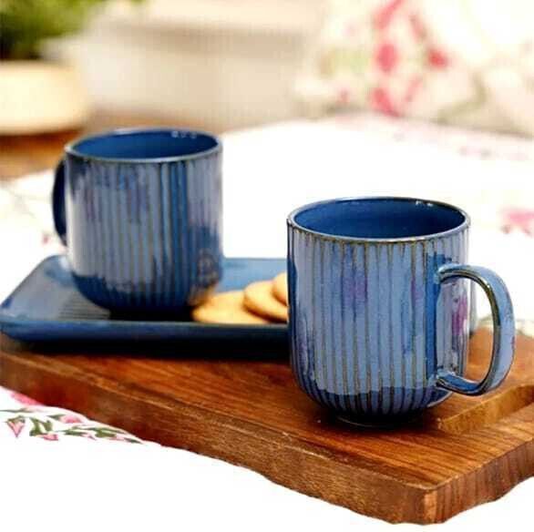 Pack of 3 Ceramic plain blue mugs with tray (PAIR OF 2)-image-17