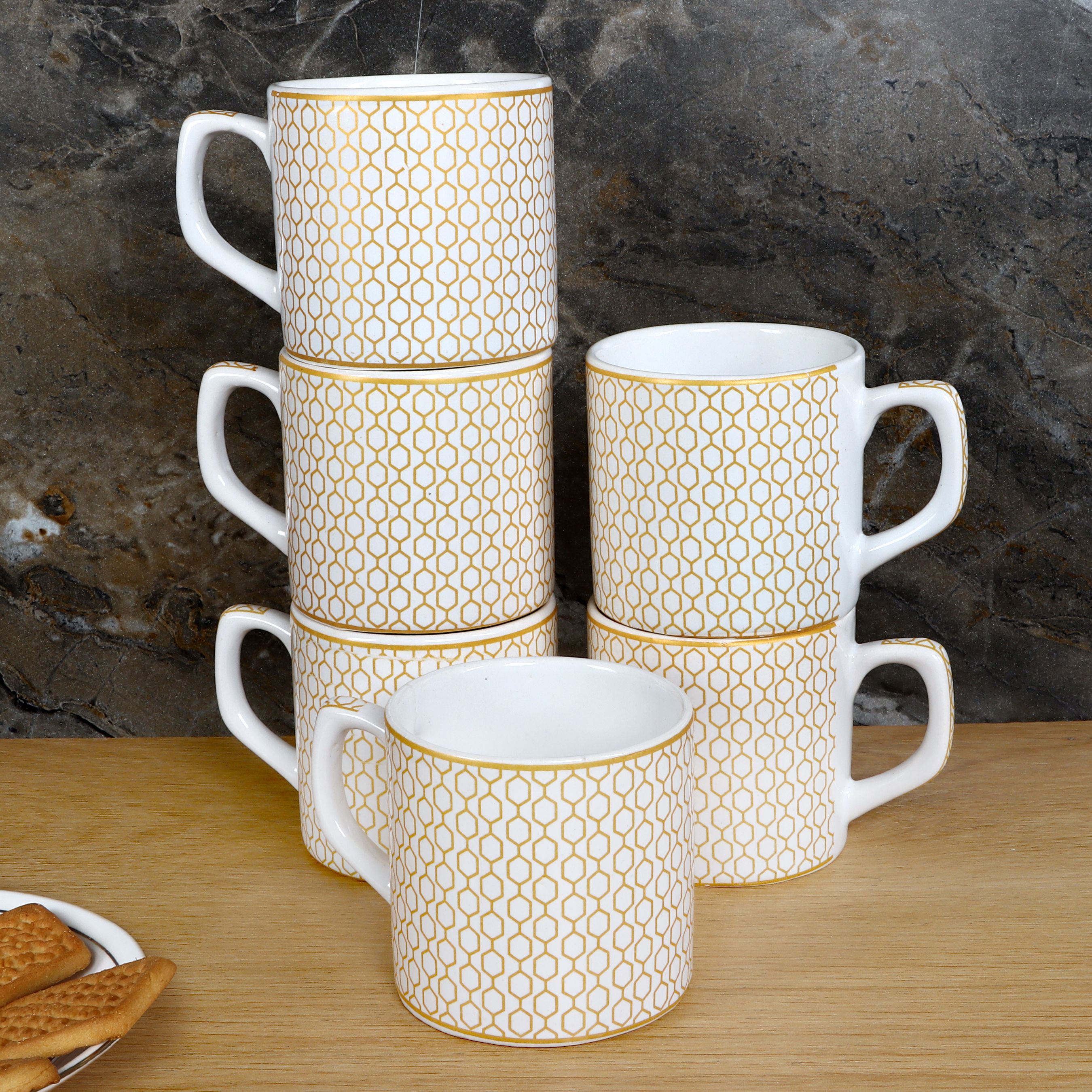 Pack of 6 Ceramic, Stoneware Moondust Handcraft golden design-image-10