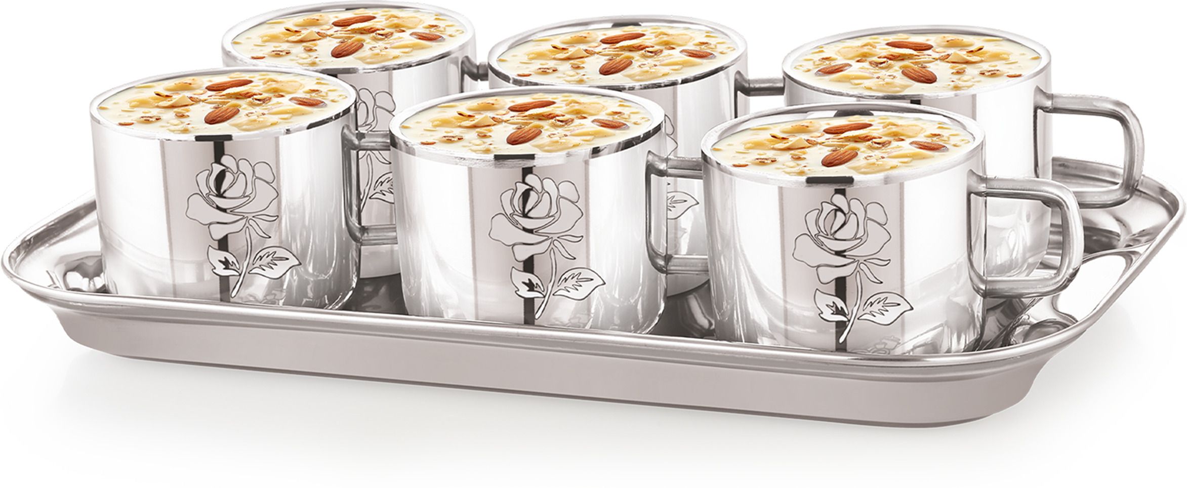 Pack of 7 Stainless Steel Double Wall Tea & Coffee Set, Cups with Tray-image-27