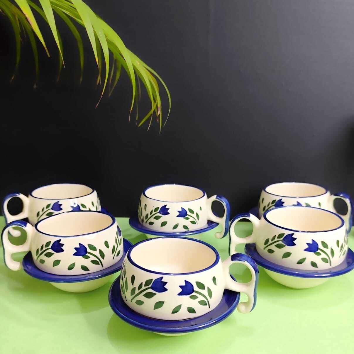 Pack of 6 Ceramic leaf cupwith saucer set-image-14