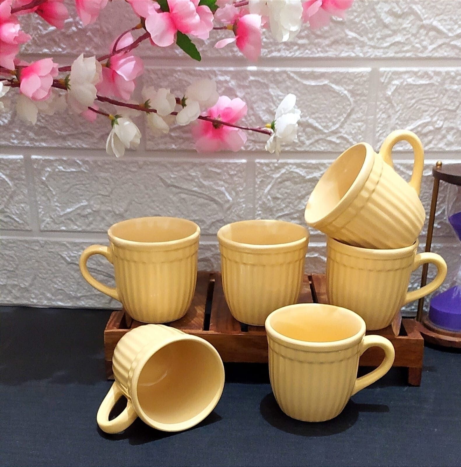 Ceramic ENGLISH LIGHT YELLOW PLAIN IN LINE TEA CUP SET-image-5
